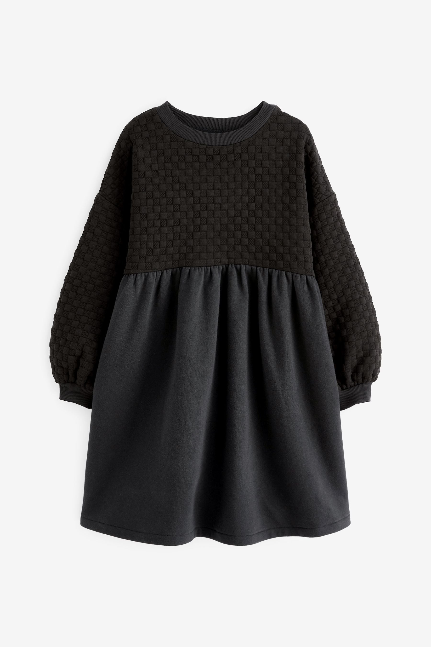 Black Quilted Cosy Long Sleeve Dress (3-16yrs)