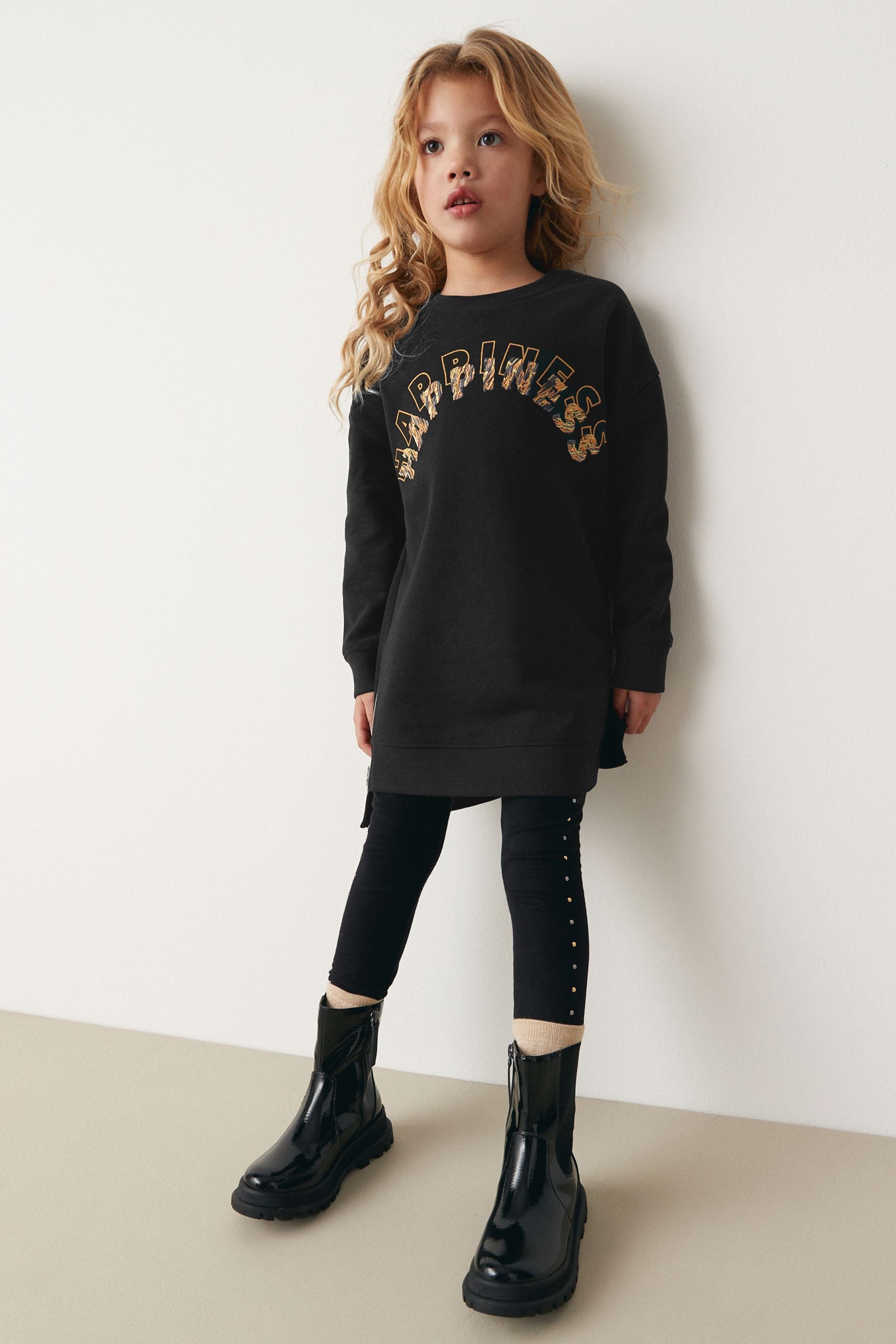 Black/Gold/Bronze Embroidered Soft Jumper Dress (3-16yrs)