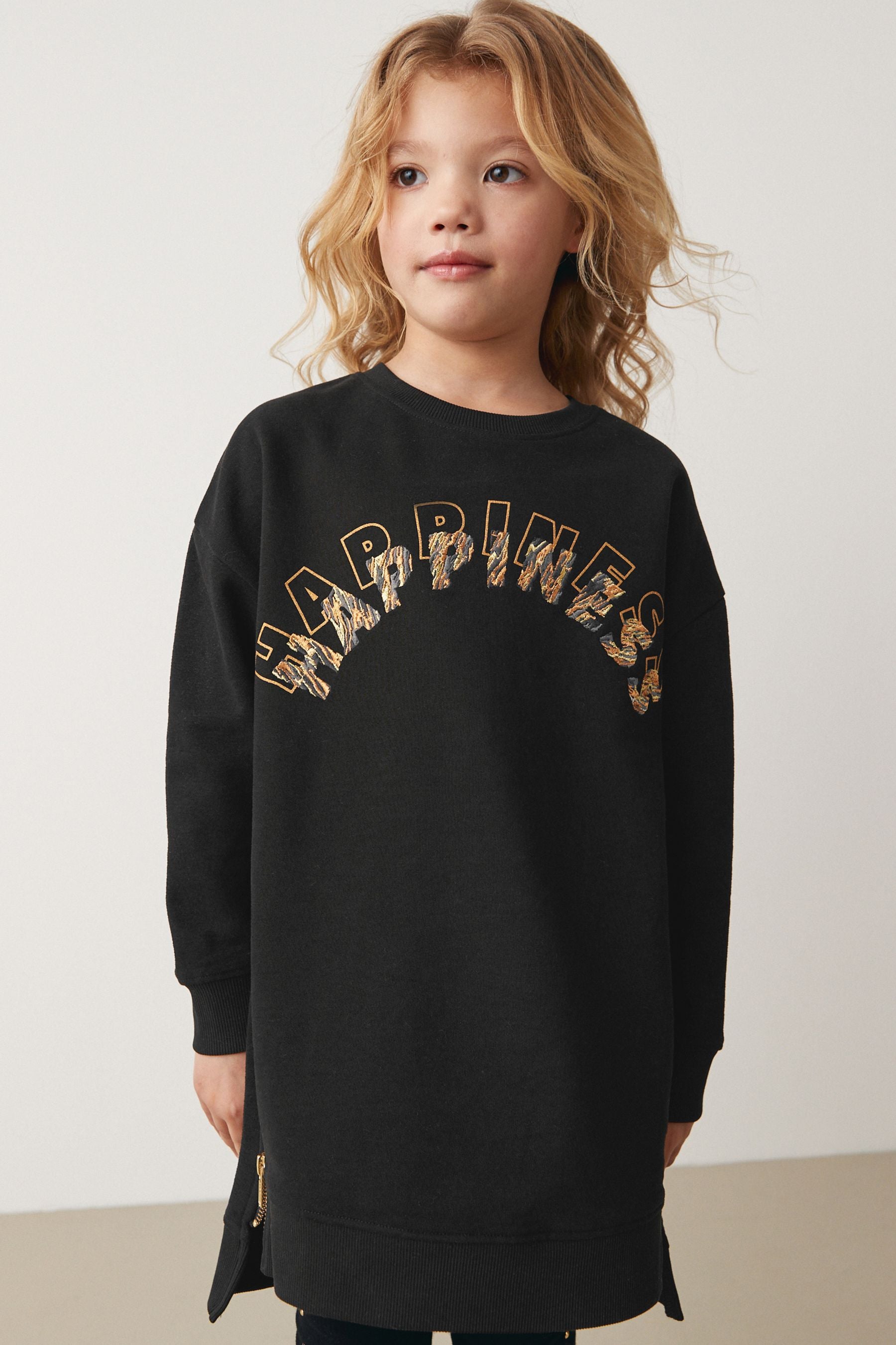 Black/Gold/Bronze Embroidered Soft Jumper Dress (3-16yrs)