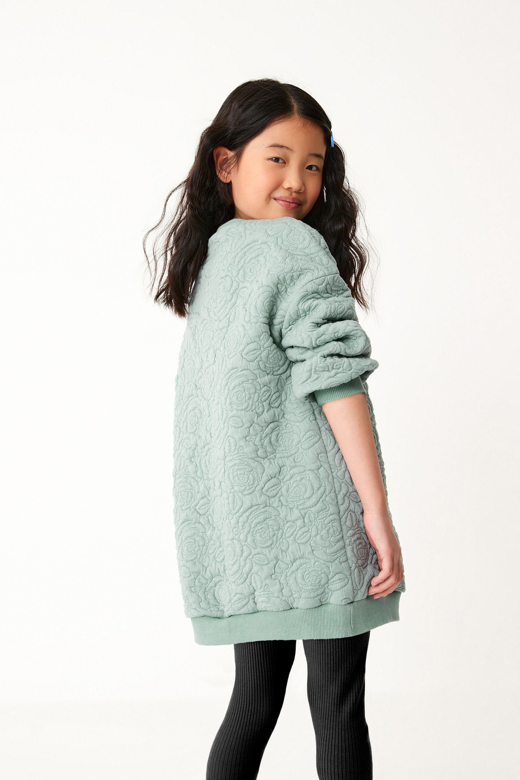 Mint Green/ Blue Floral Quilted Soft Jumper Dress (3-16yrs)