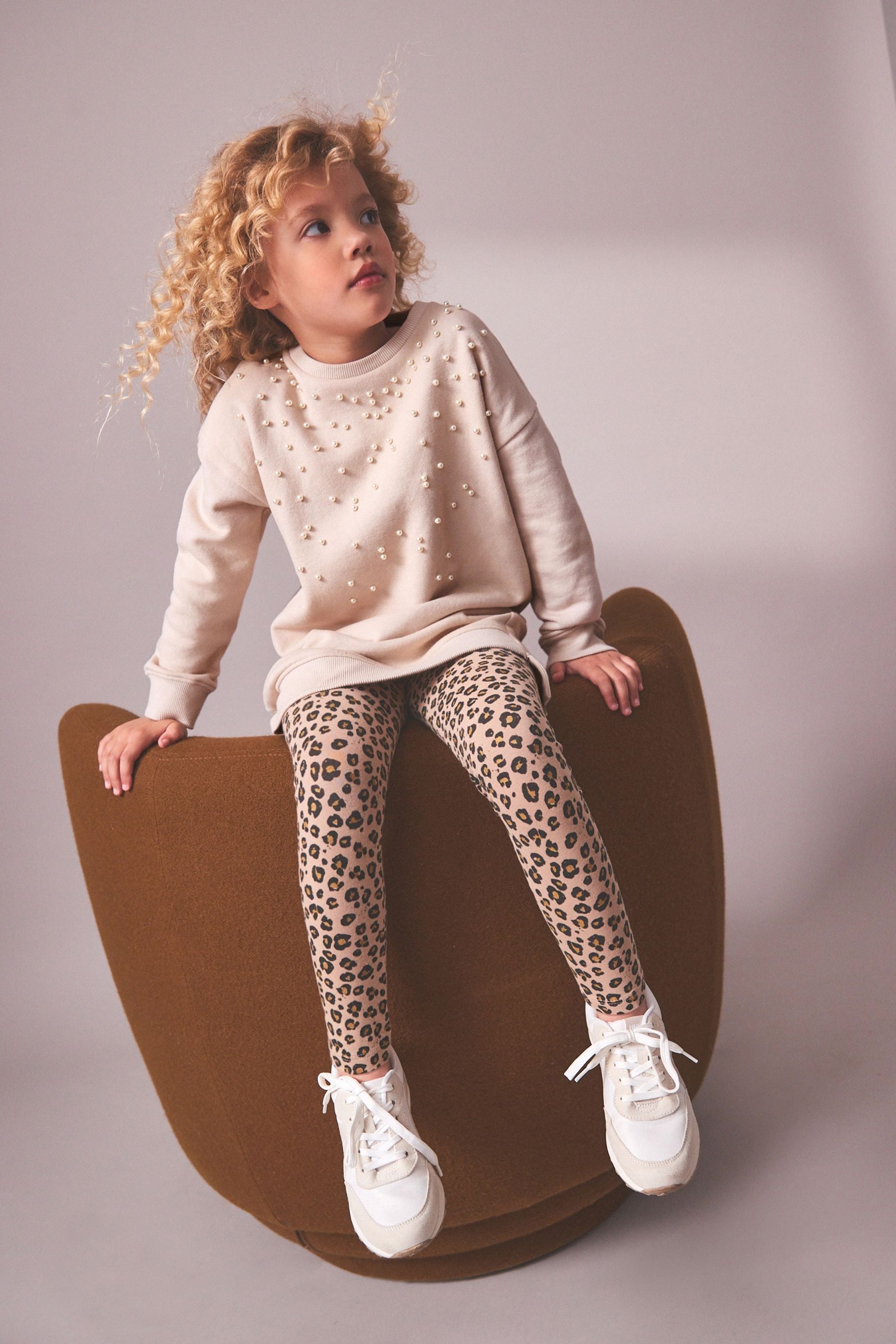 Neutral Pearl Embellished Soft Jumper Dress (3-16yrs)