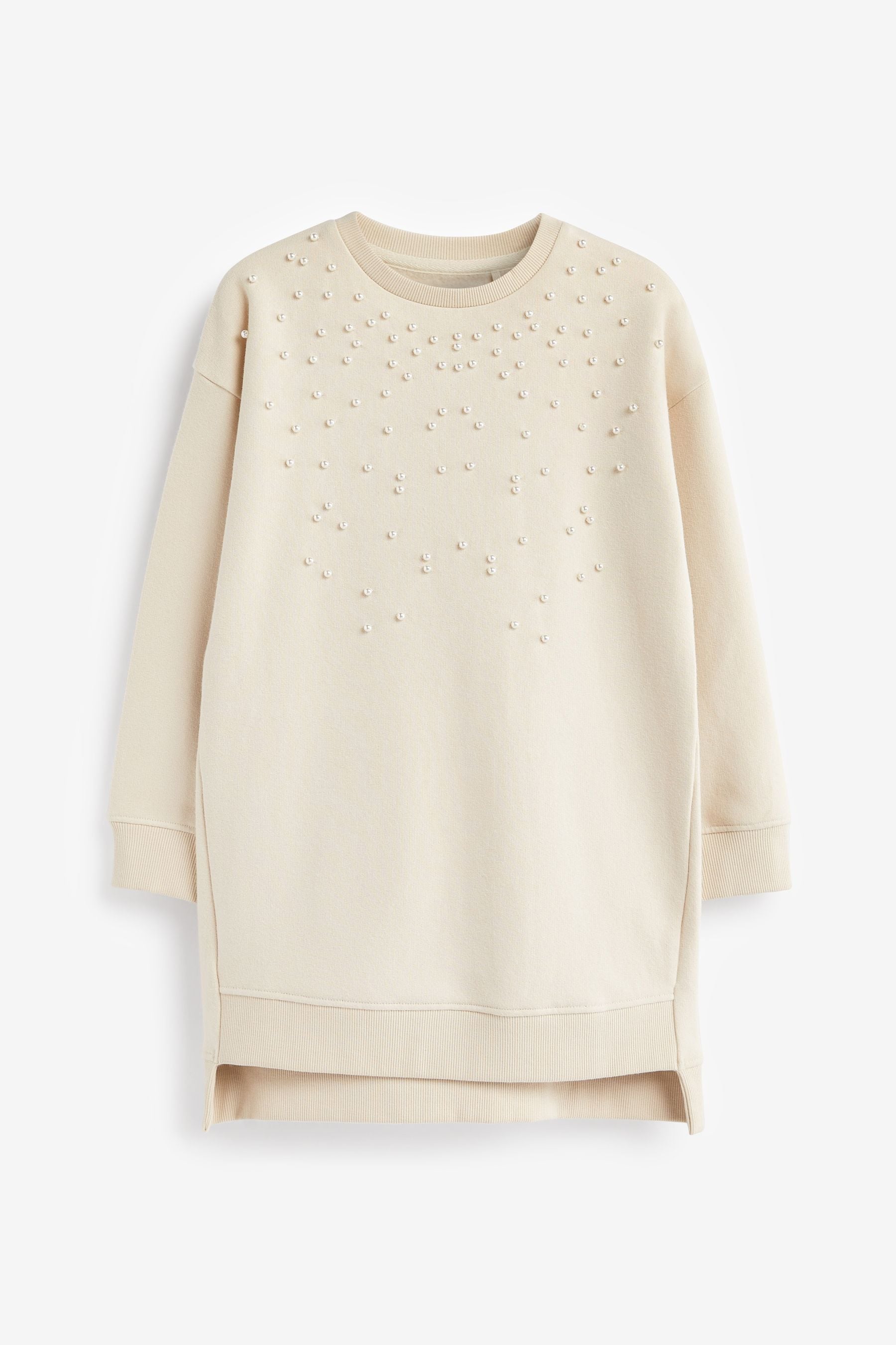 Neutral Pearl Embellished Soft Jumper Dress (3-16yrs)