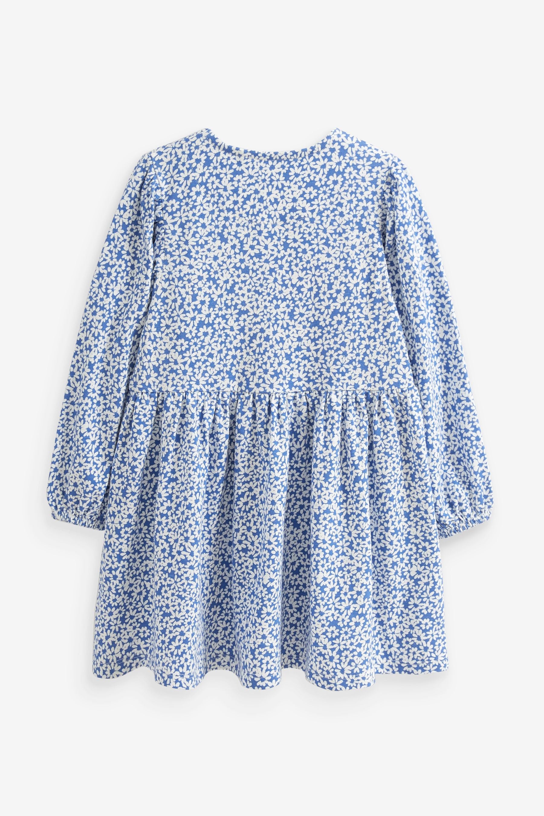 Blue/White Daisy Flower Print Long Sleeve Jersey Dress (3-16yrs)