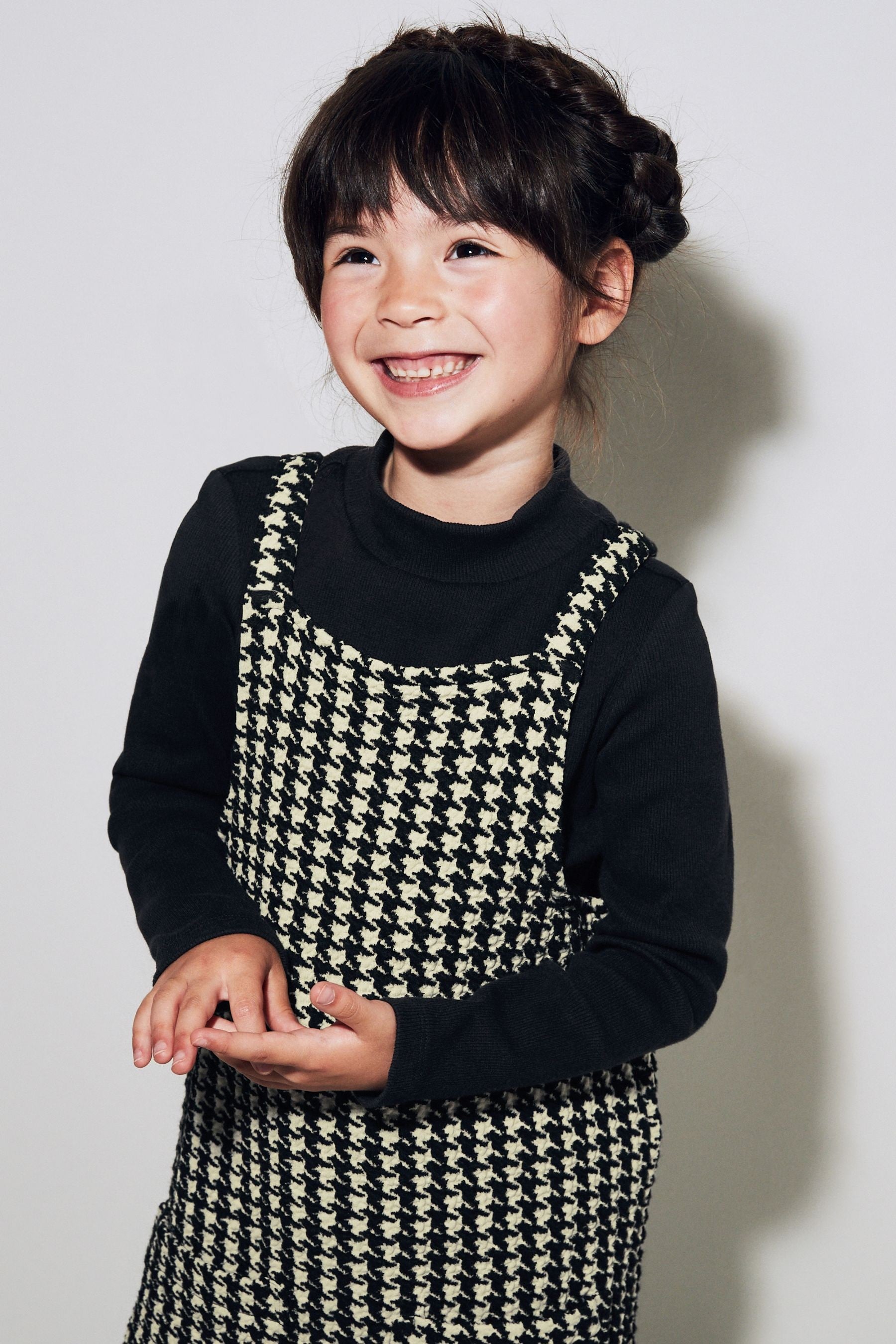 Black/White Jacquard Pinafore Dress And Top Set (3-16yrs)