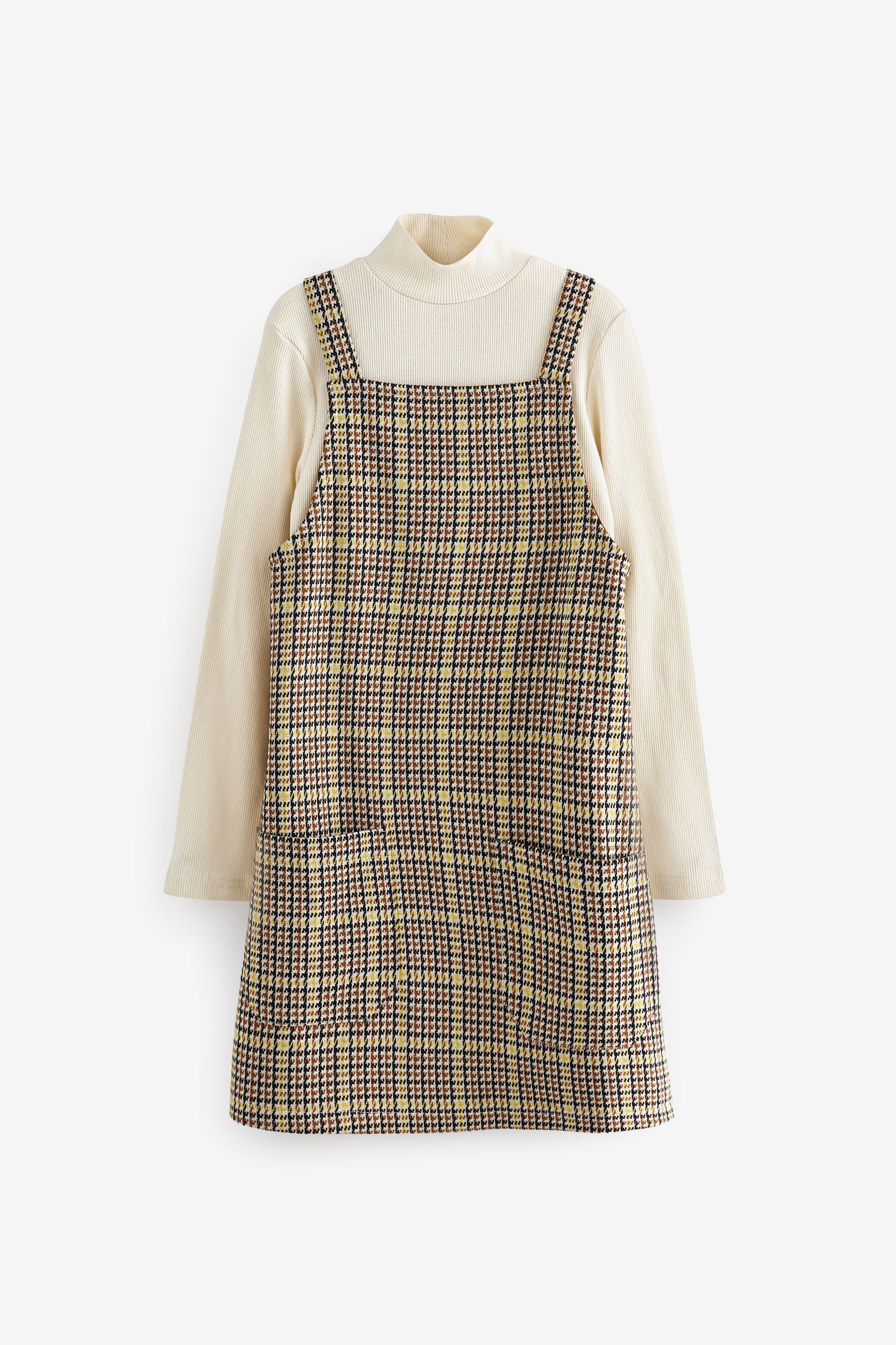 Neutral Check Jacquard Pinafore Dress And Top Set (3-16yrs)