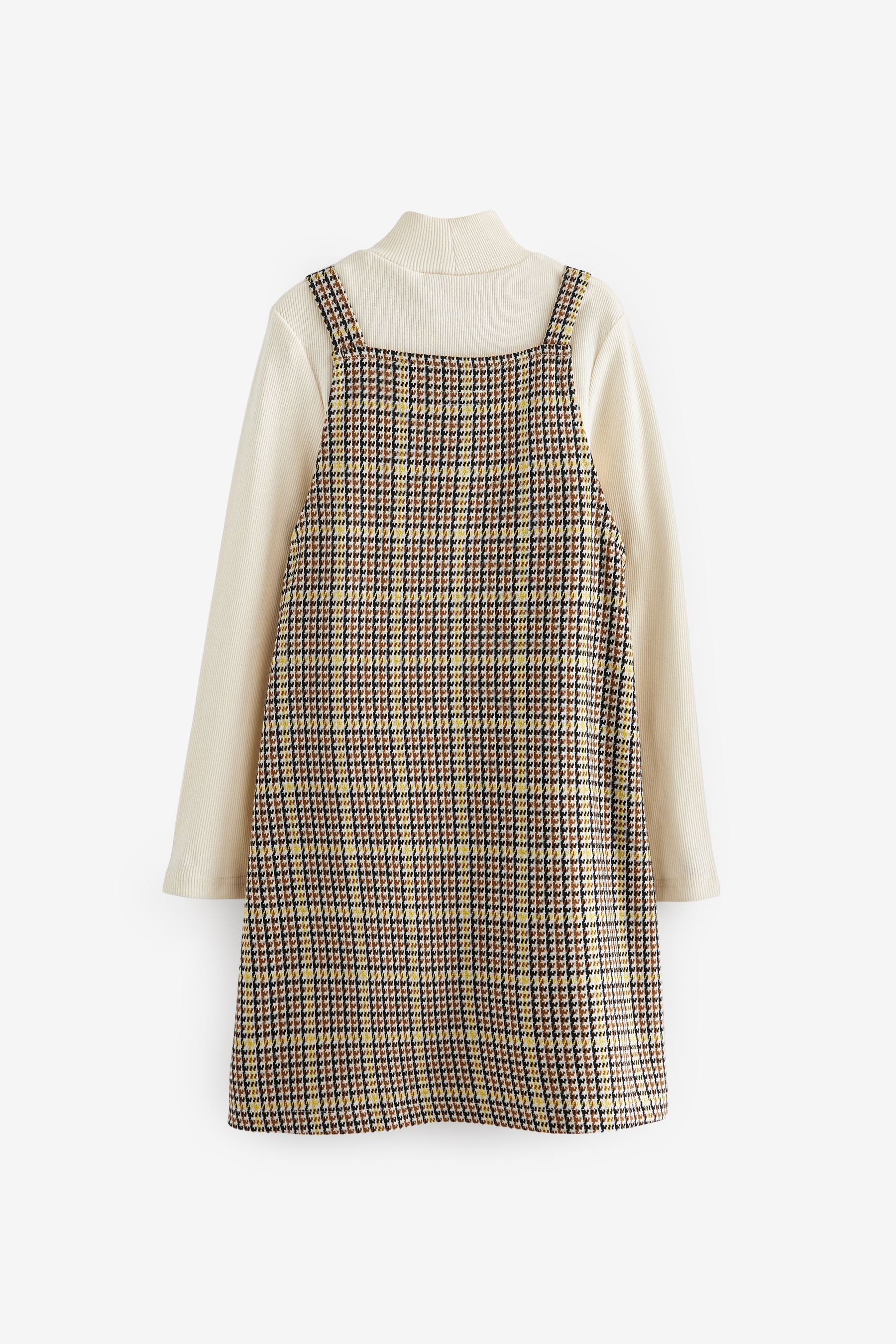 Neutral Check Jacquard Pinafore Dress And Top Set (3-16yrs)