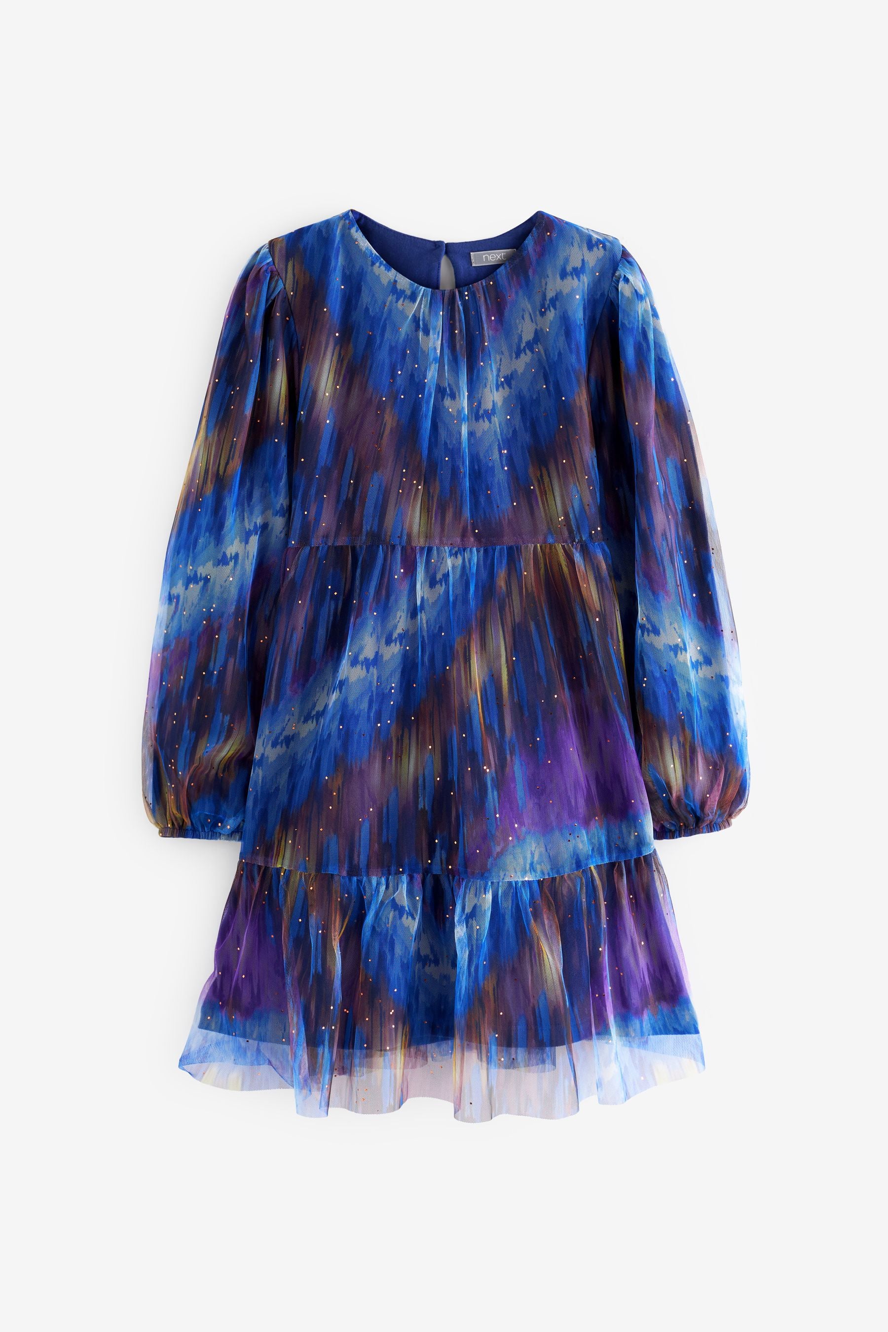 Blue/Purple Sparkle Tie Dye Tiered Tulle Mesh Dress (3-16yrs)