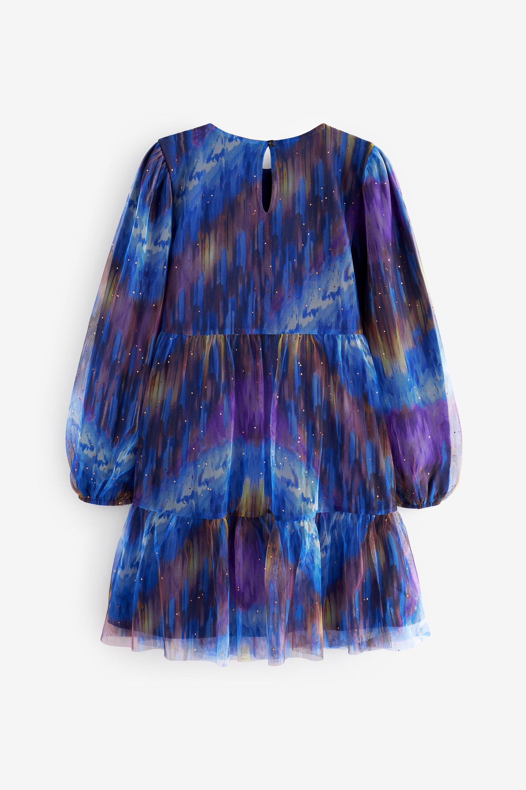 Blue/Purple Sparkle Tie Dye Tiered Tulle Mesh Dress (3-16yrs)