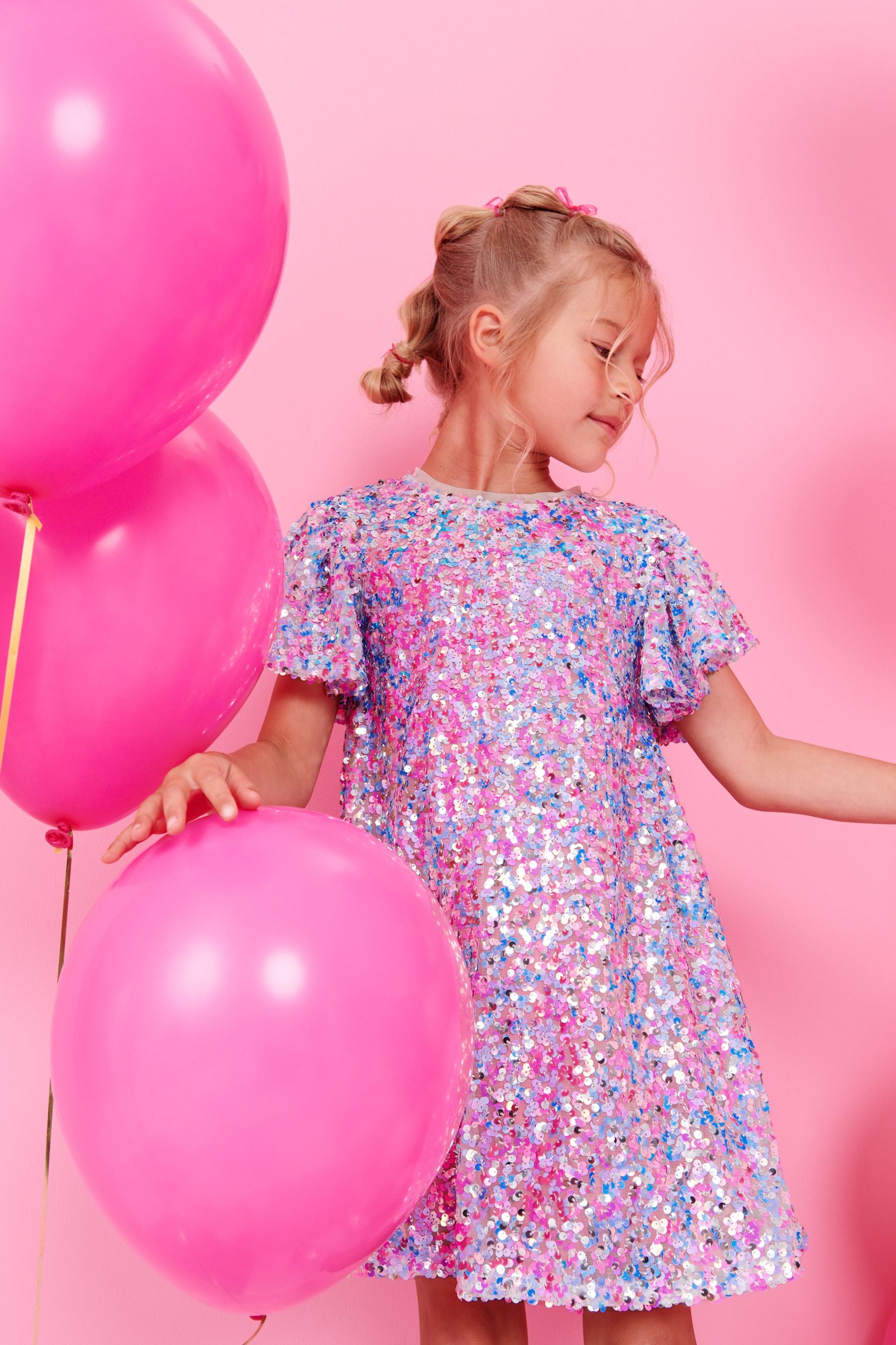 Pink/Blue/Silver Sequin Dress (3-16yrs)