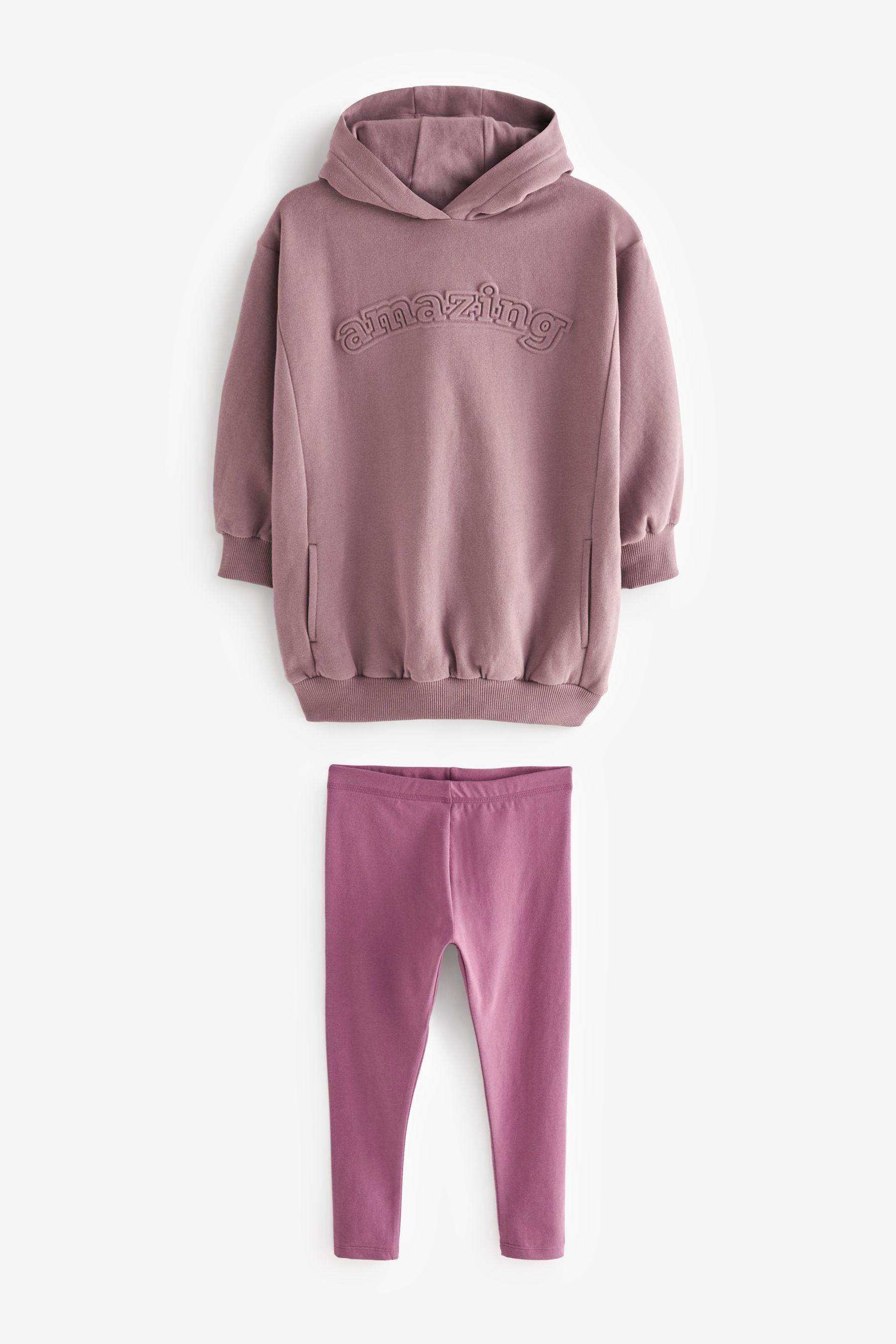 Purple Amazing Embossed Hoodie And Leggings Set (3-16yrs)