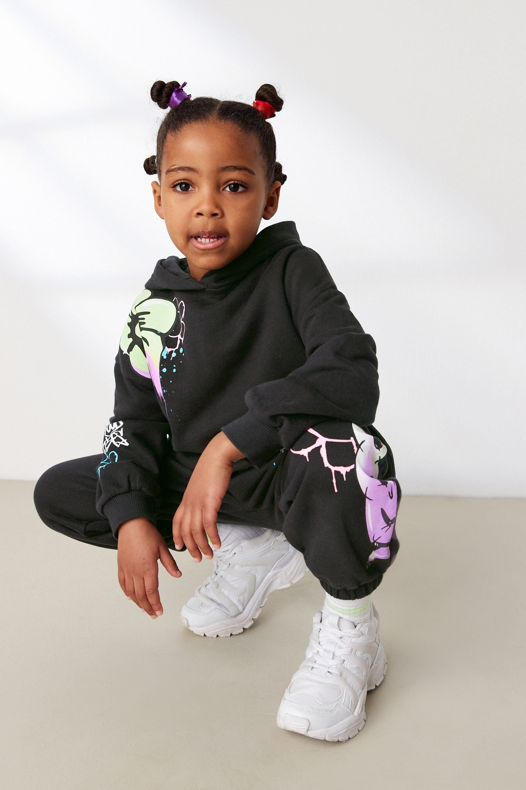 Black Graffiti Print Hoodie And Joggers Set (3-16yrs)