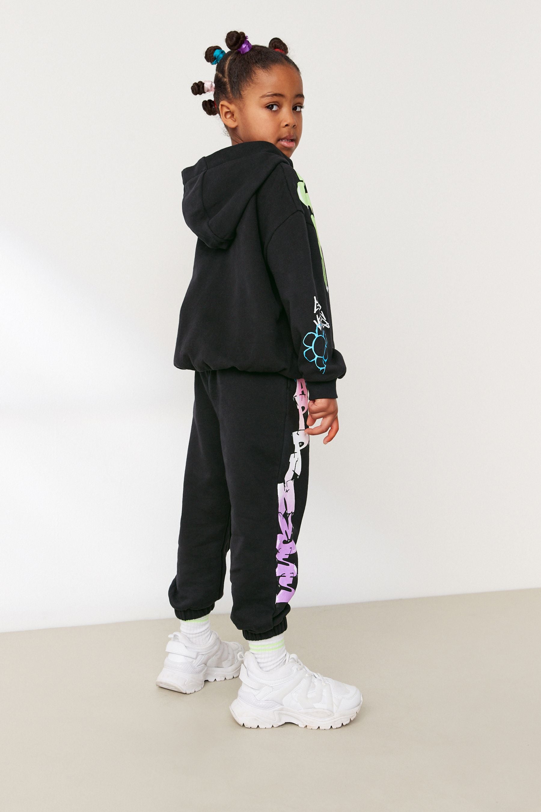 Black Graffiti Print Hoodie And Joggers Set (3-16yrs)