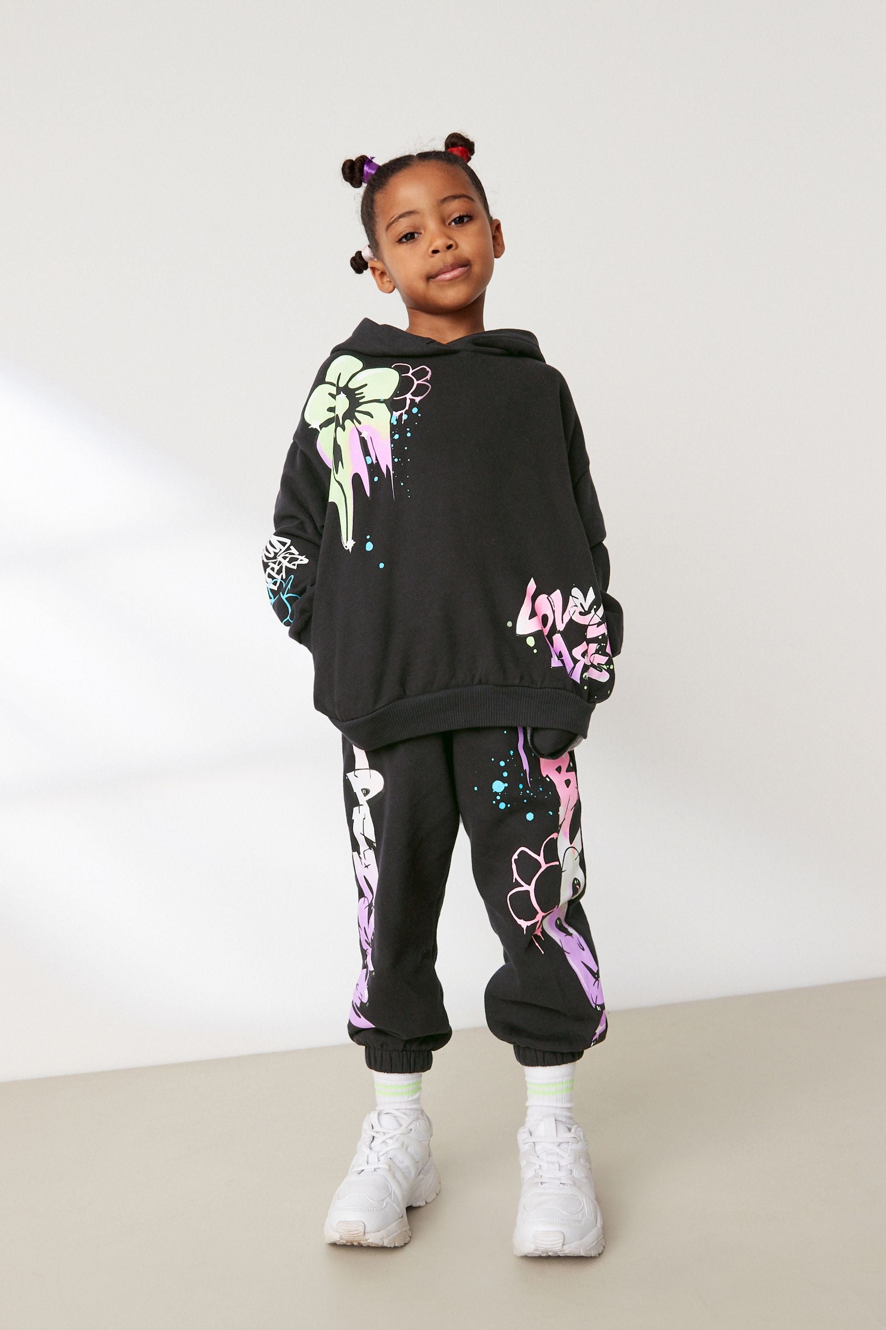 Black Graffiti Print Hoodie And Joggers Set (3-16yrs)