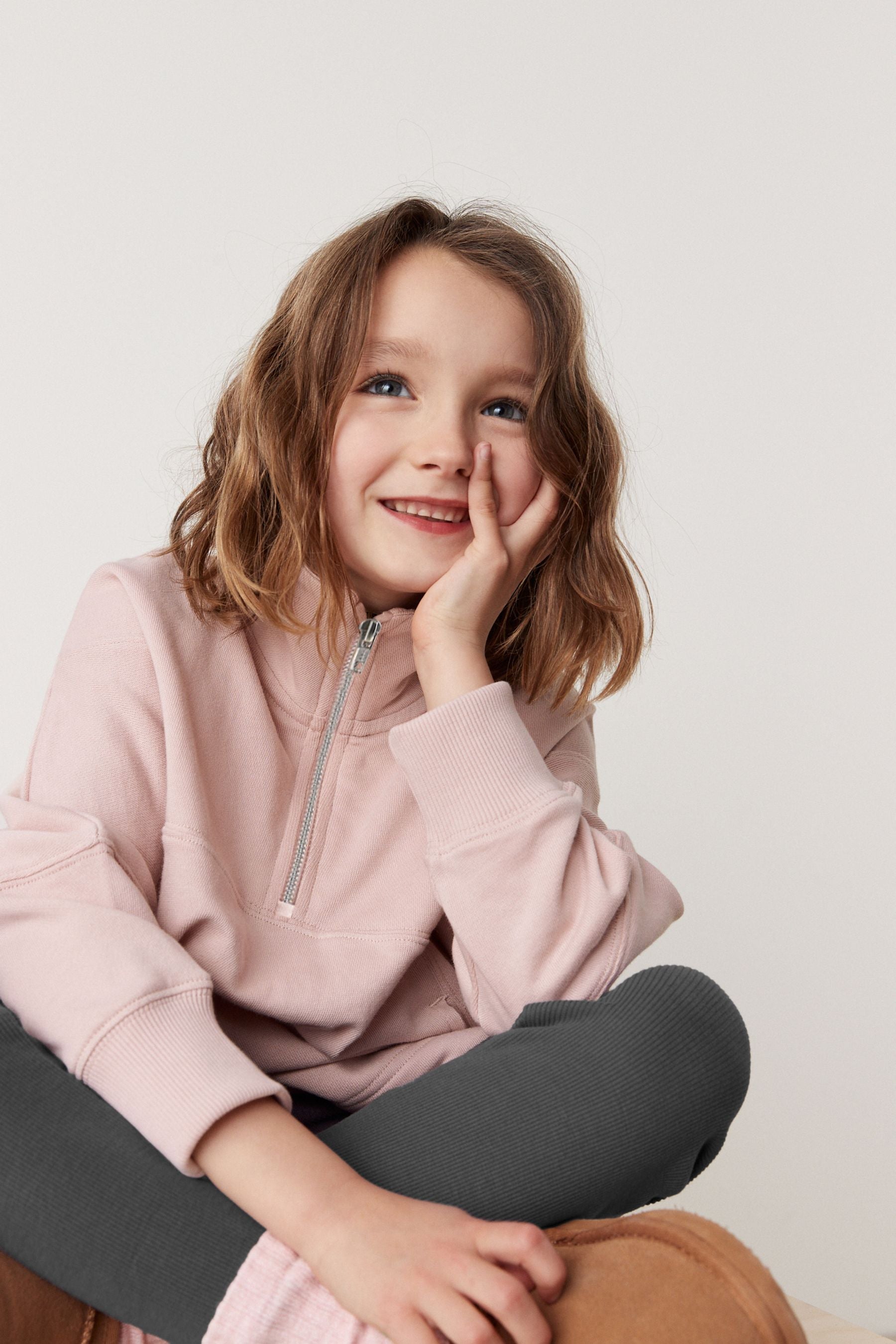 Pink Half Zip Sweatshirt With Ribbed Leggings (3-16yrs)