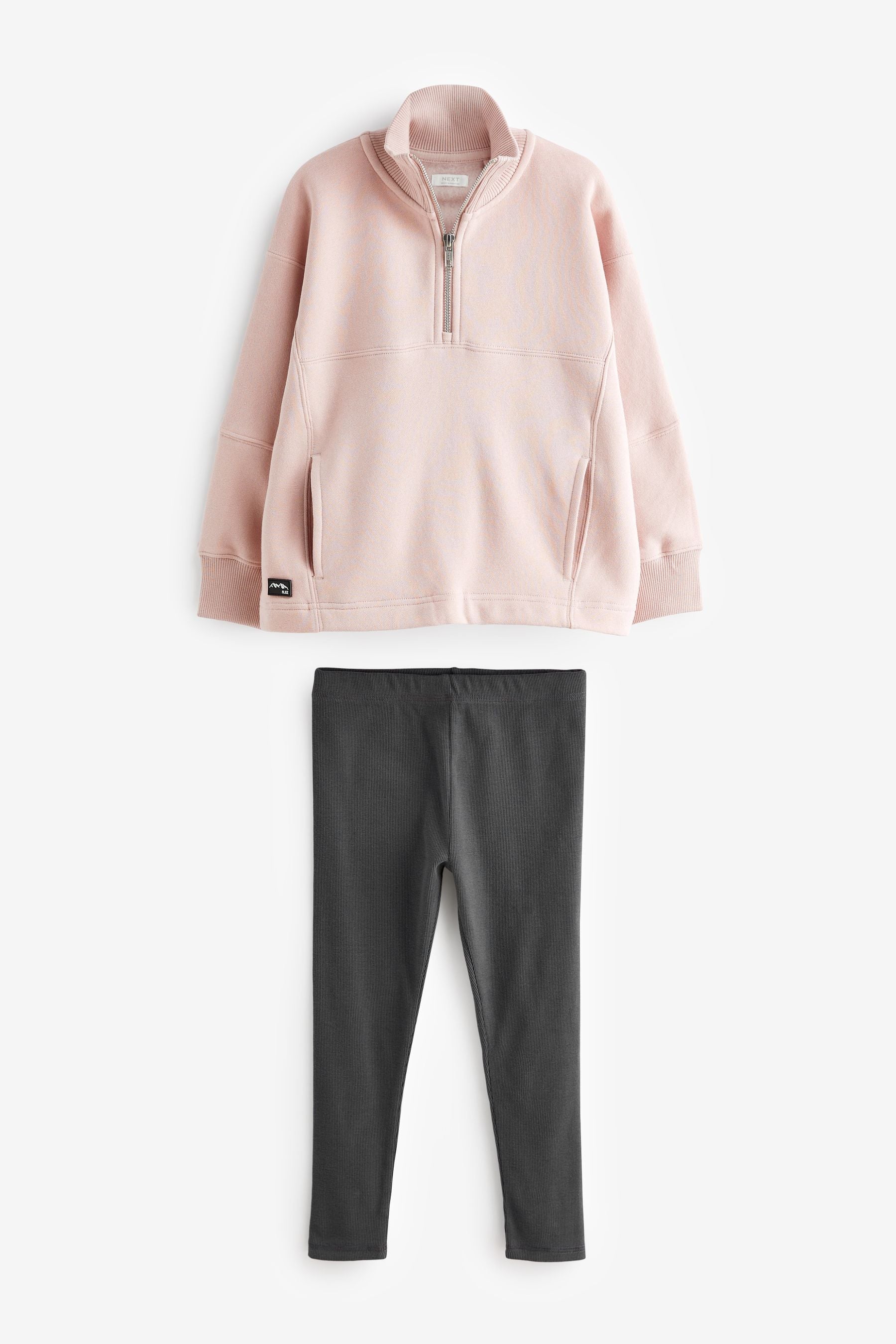 Pink Half Zip Sweatshirt With Ribbed Leggings (3-16yrs)