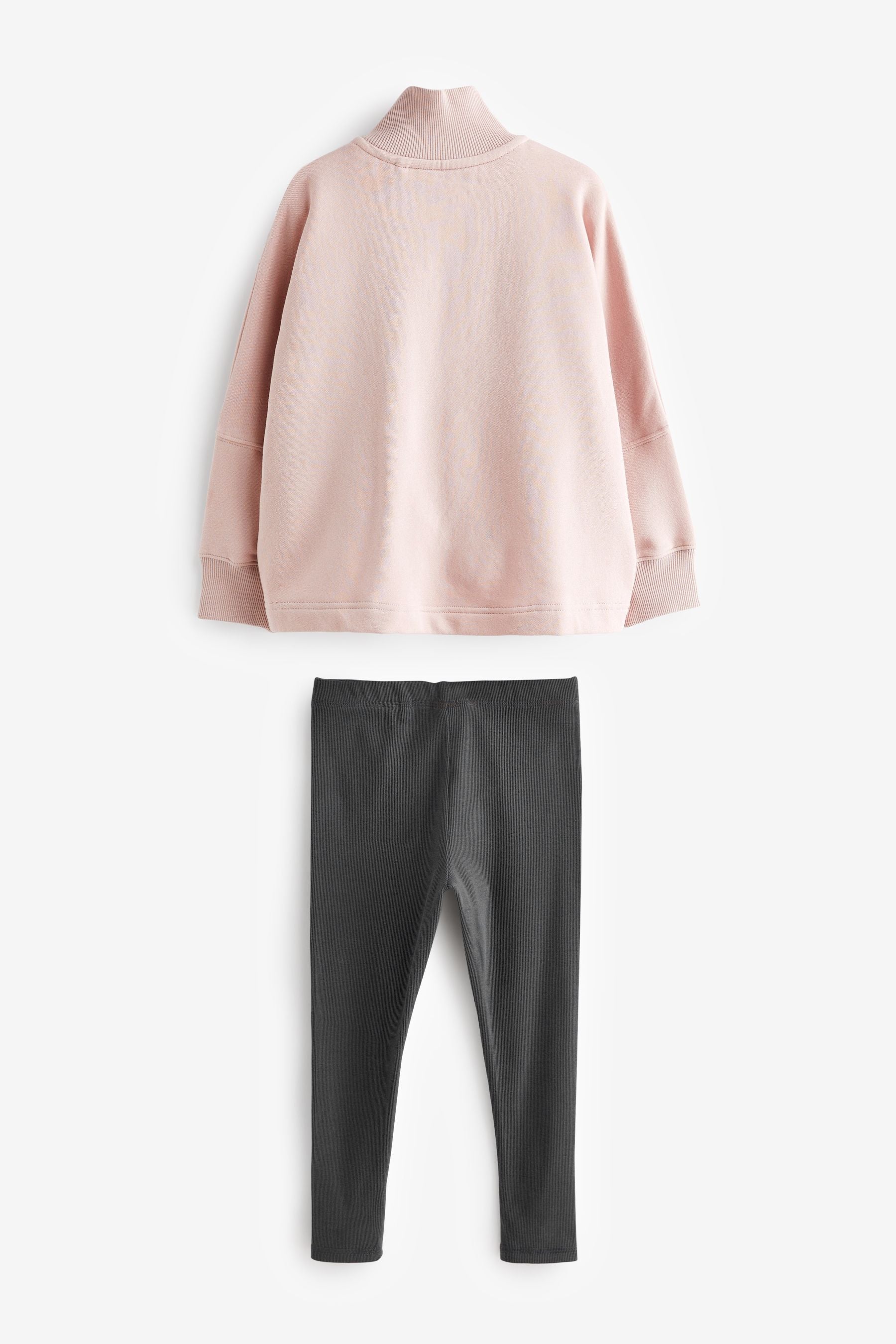 Pink Half Zip Sweatshirt With Ribbed Leggings (3-16yrs)