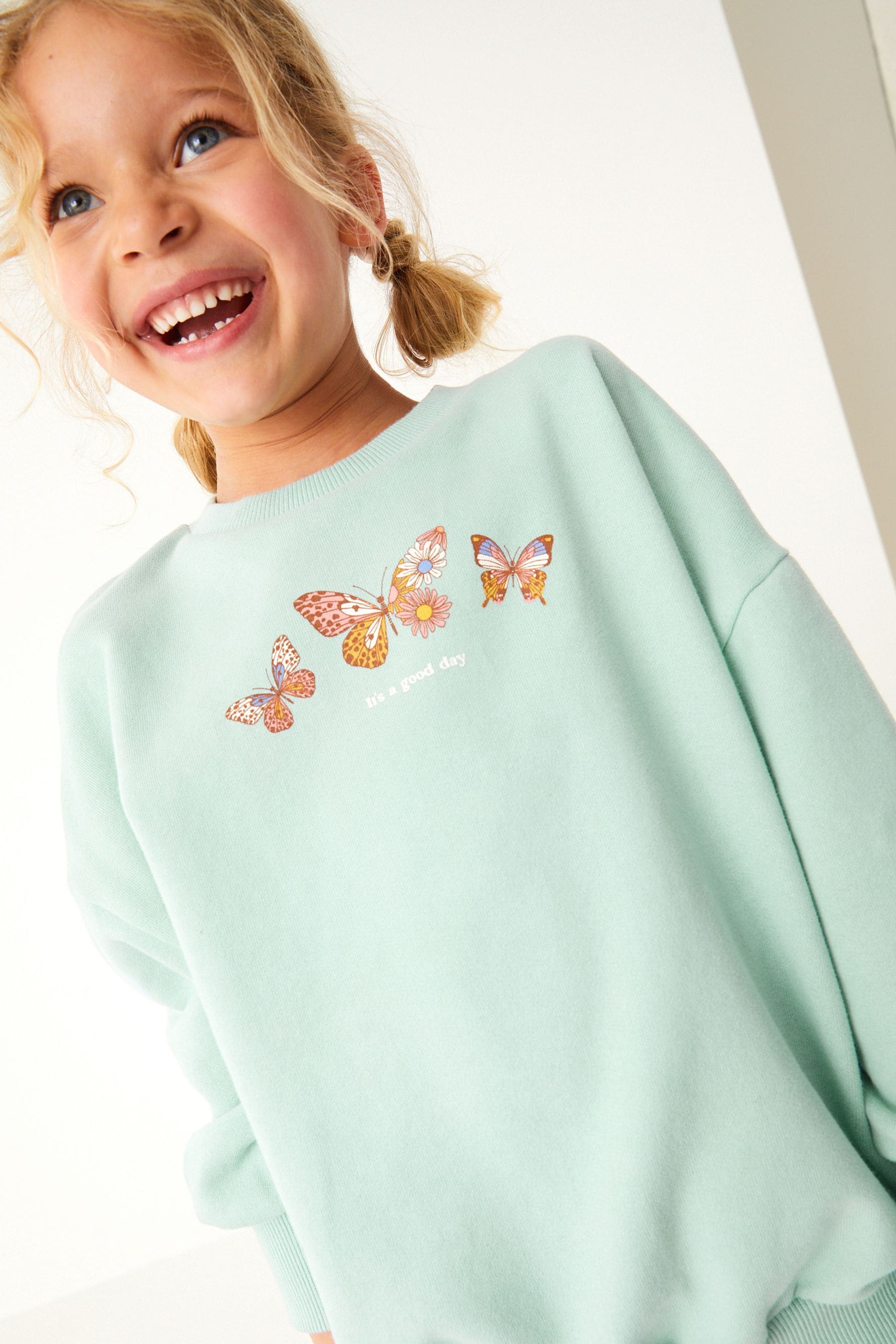 Mint Green Butterfly Oversized Sweatshirt Top (3-16yrs)