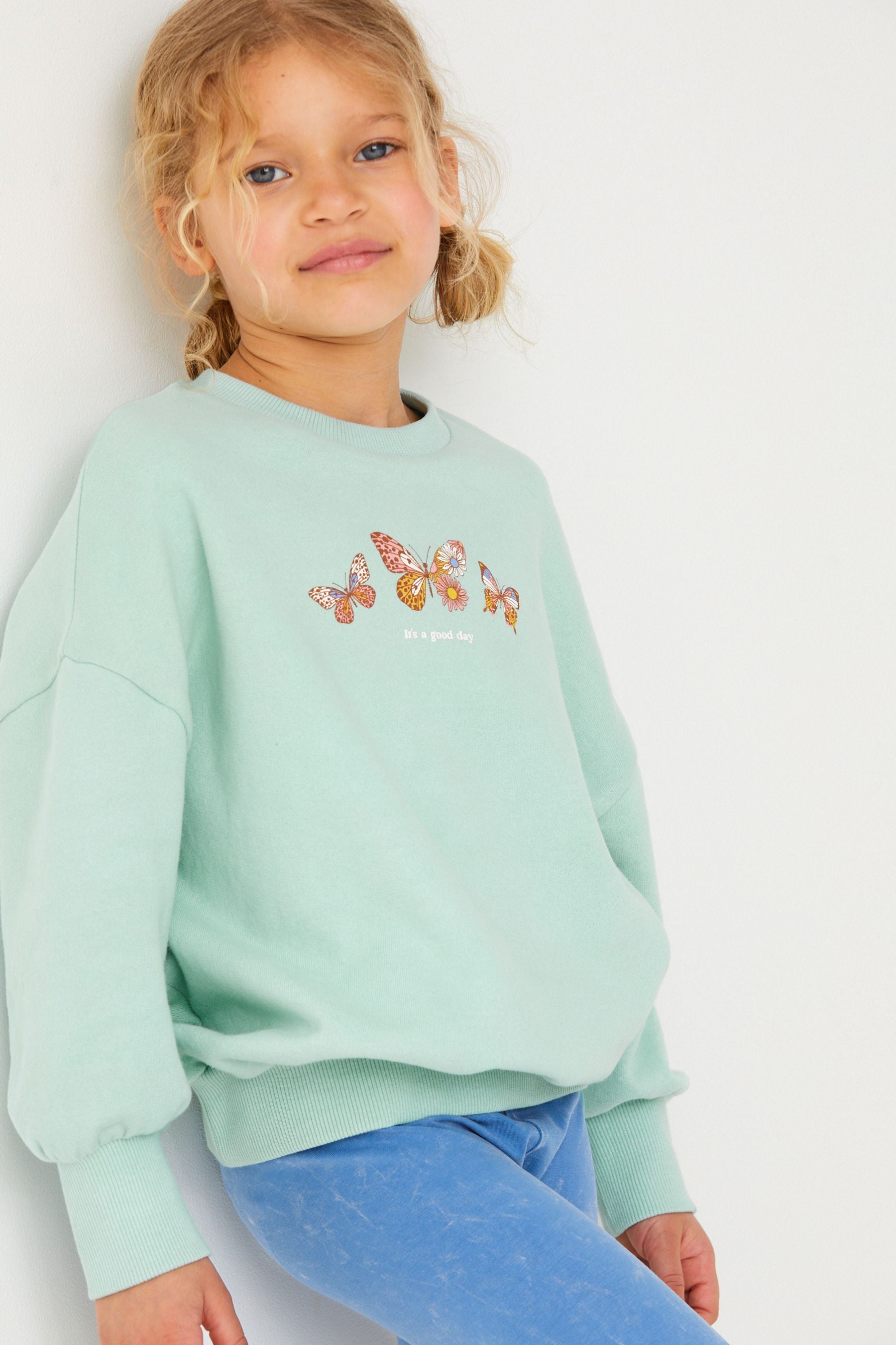 Mint Green Butterfly Oversized Sweatshirt Top (3-16yrs)