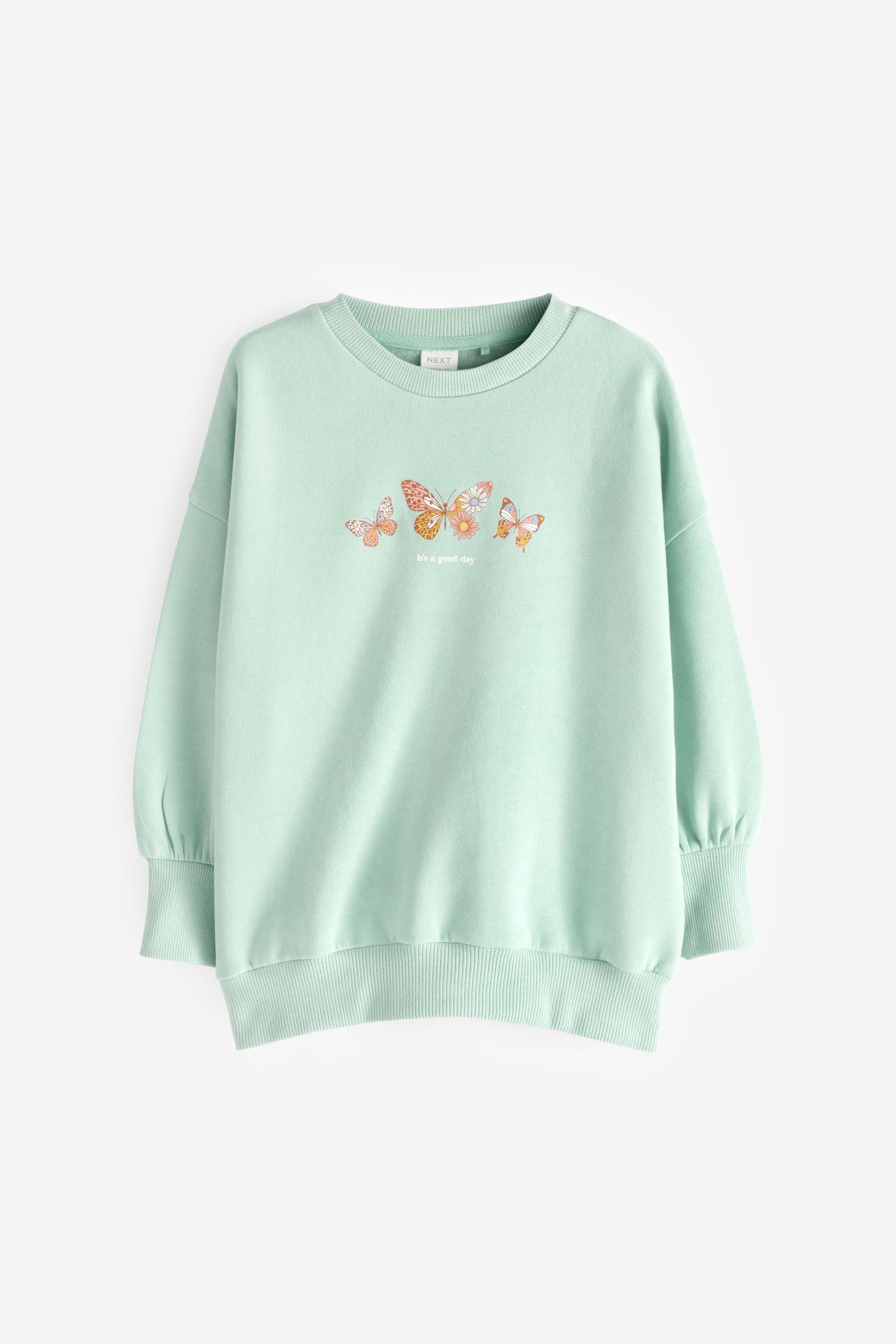 Mint Green Butterfly Oversized Sweatshirt Top (3-16yrs)