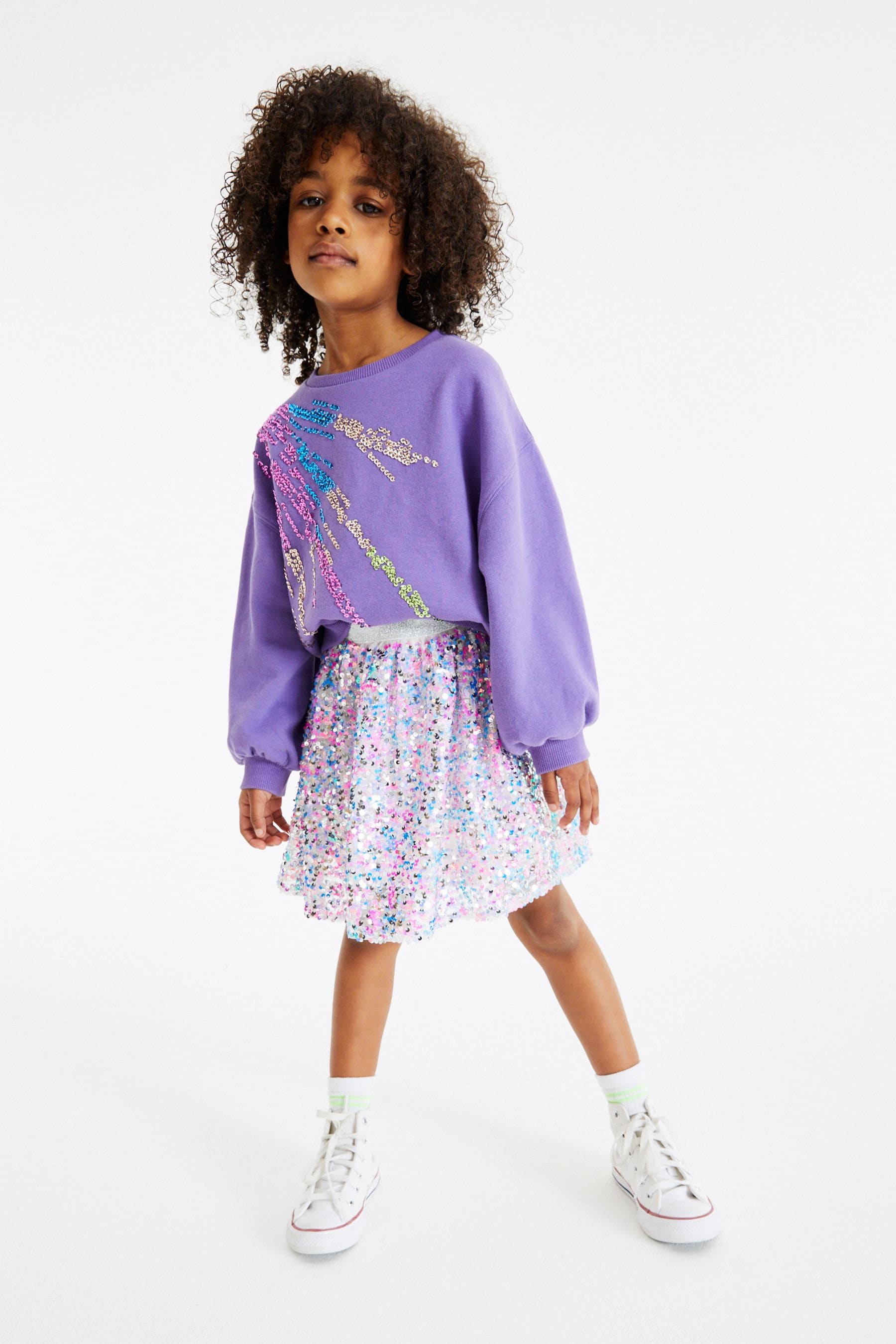 Purple Sequin Scatter Sequin Crew Sweatshirt Top (3-16yrs)