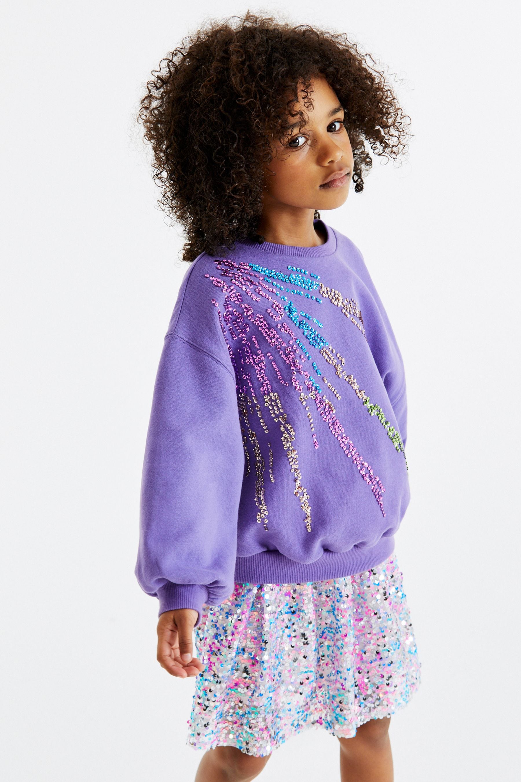 Purple Sequin Scatter Sequin Crew Sweatshirt Top (3-16yrs)