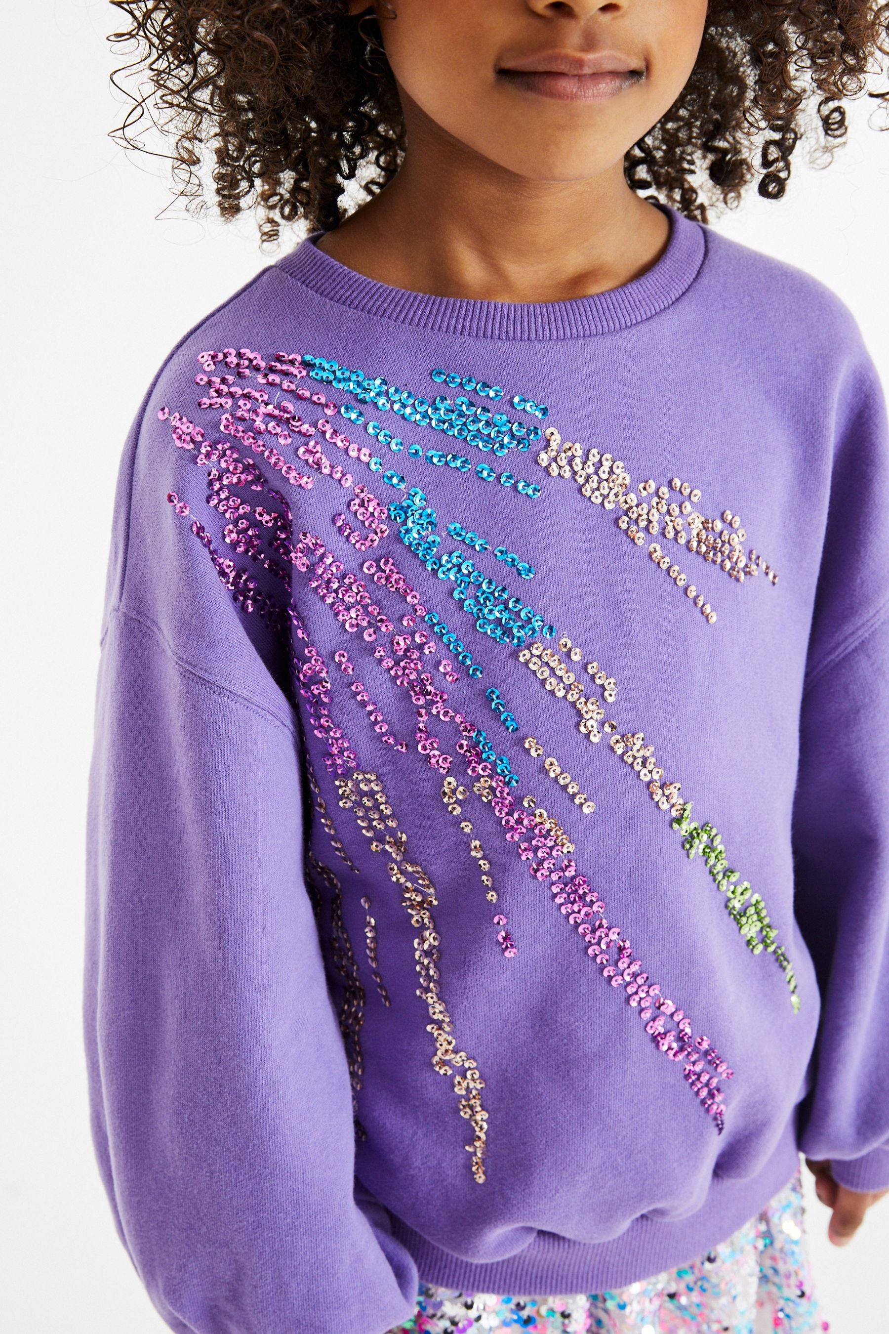 Purple Sequin Scatter Sequin Crew Sweatshirt Top (3-16yrs)