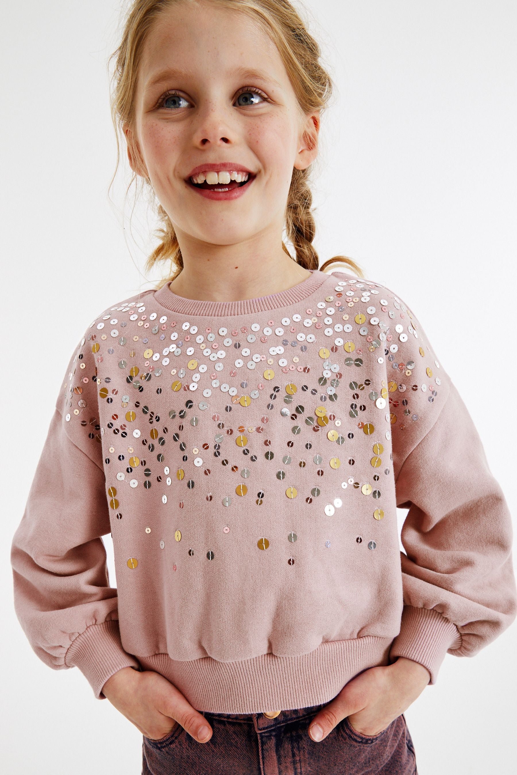 Mink Brown  Sequin Crew Sweatshirt Top (3-16yrs)