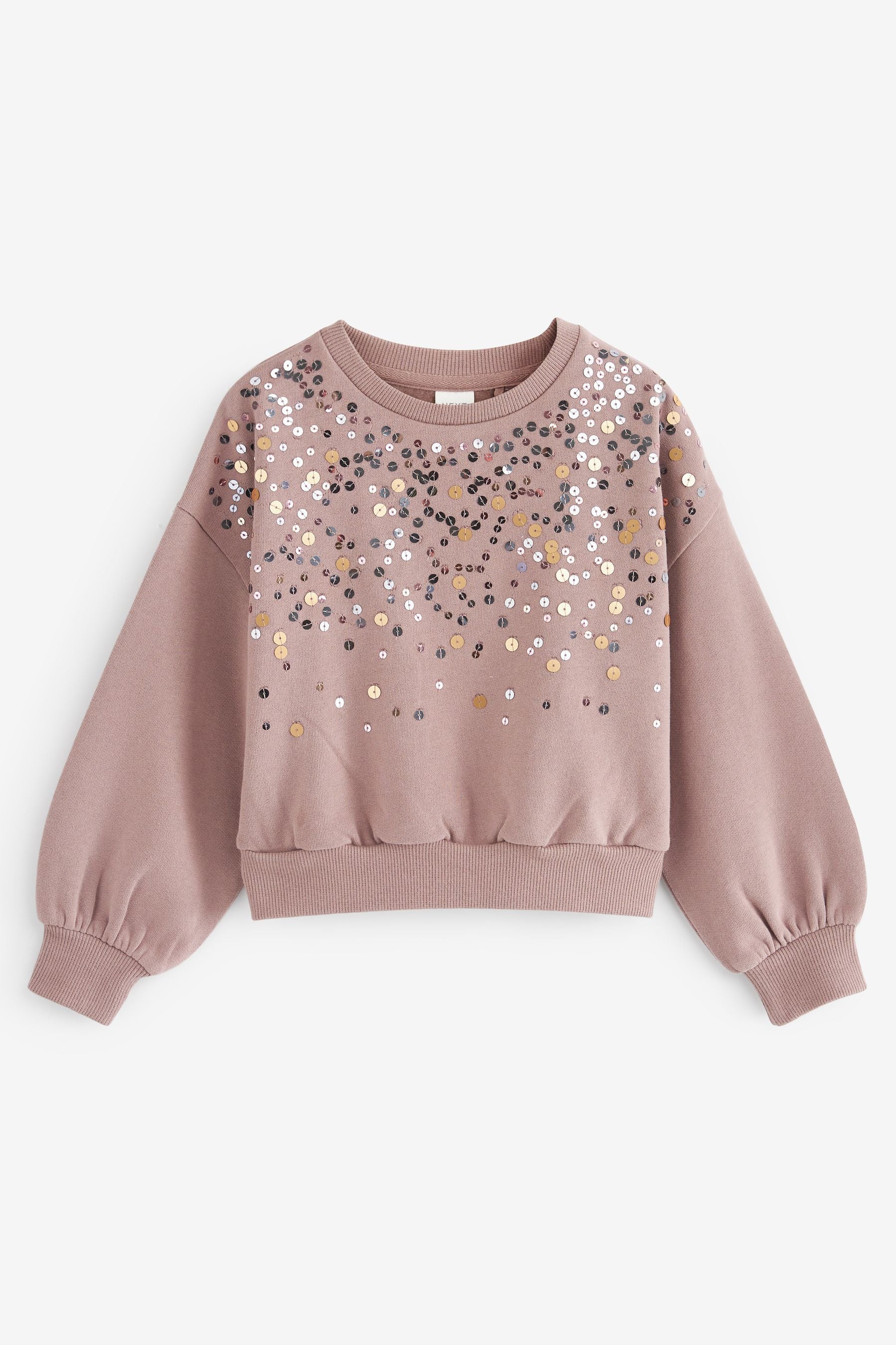 Mink Brown  Sequin Crew Sweatshirt Top (3-16yrs)