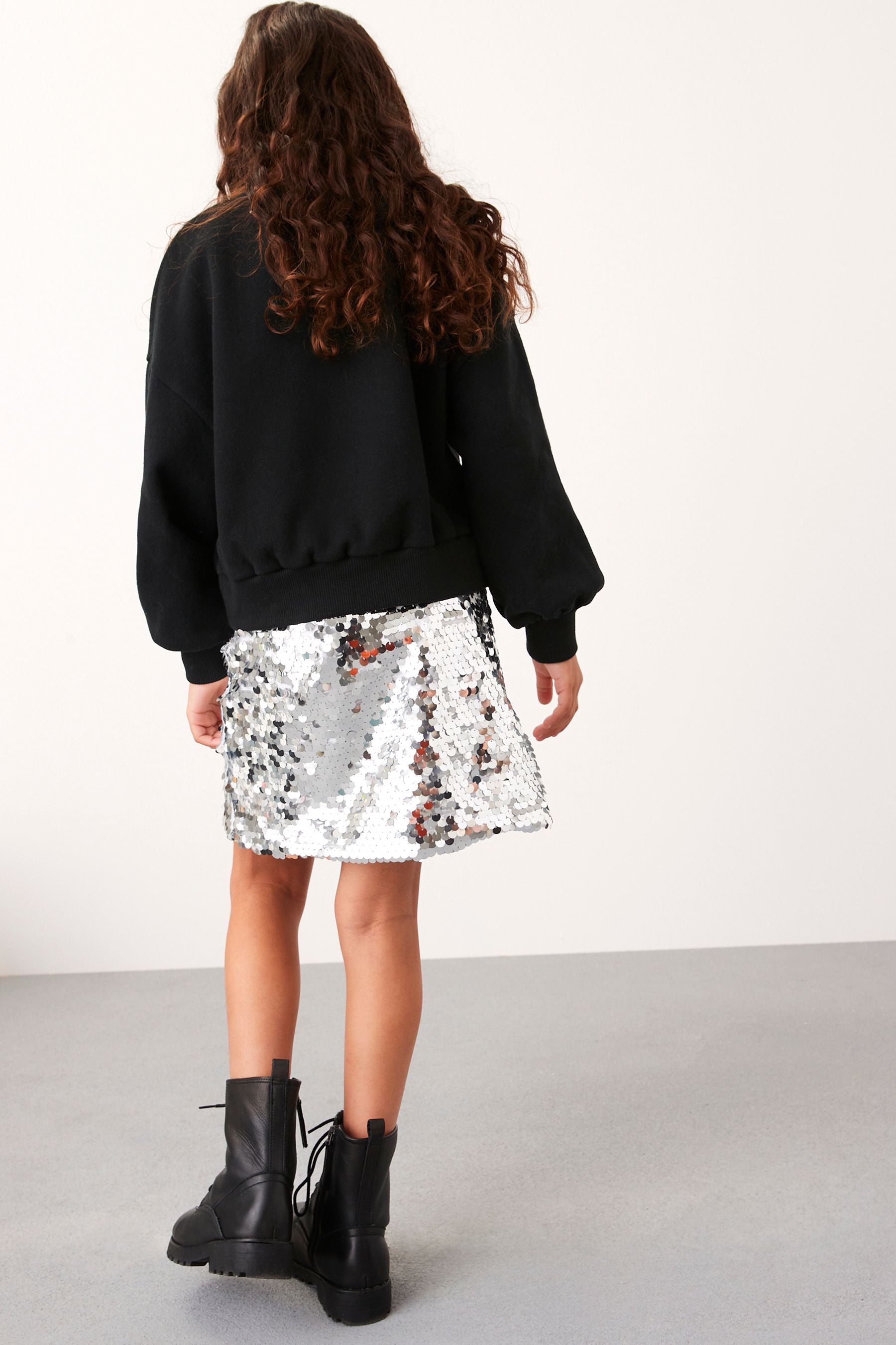 Black Sequin Crew Sweatshirt Top (3-16yrs)