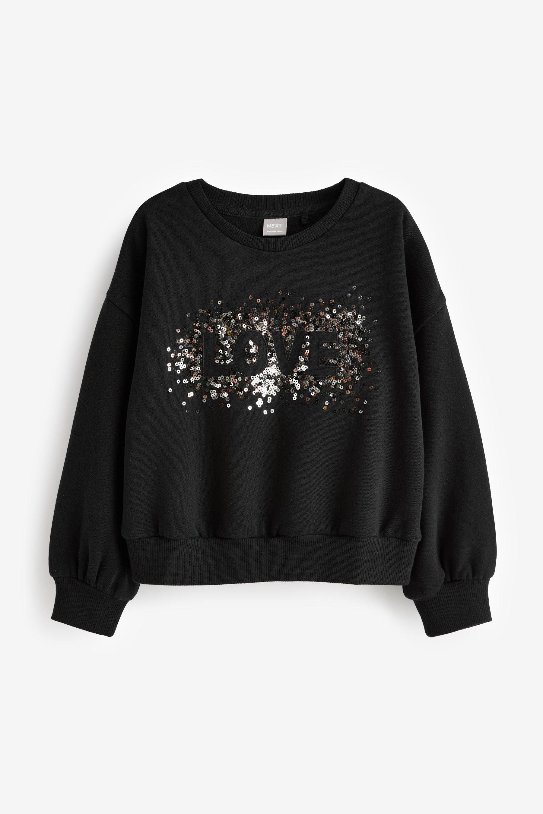 Black Sequin Crew Sweatshirt Top (3-16yrs)