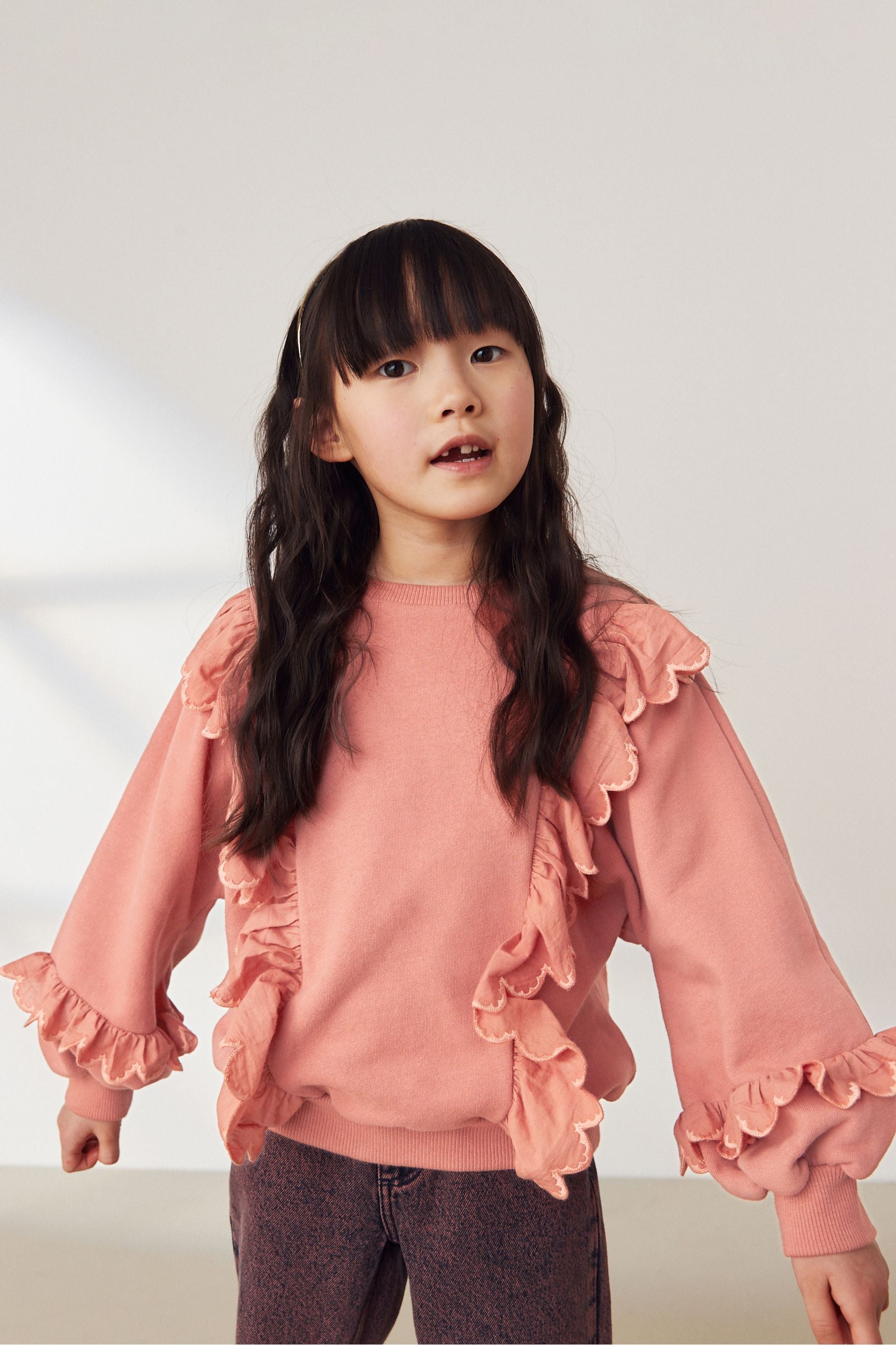 Coral Pink Frill Crew Sweatshirt Top (3-16yrs)