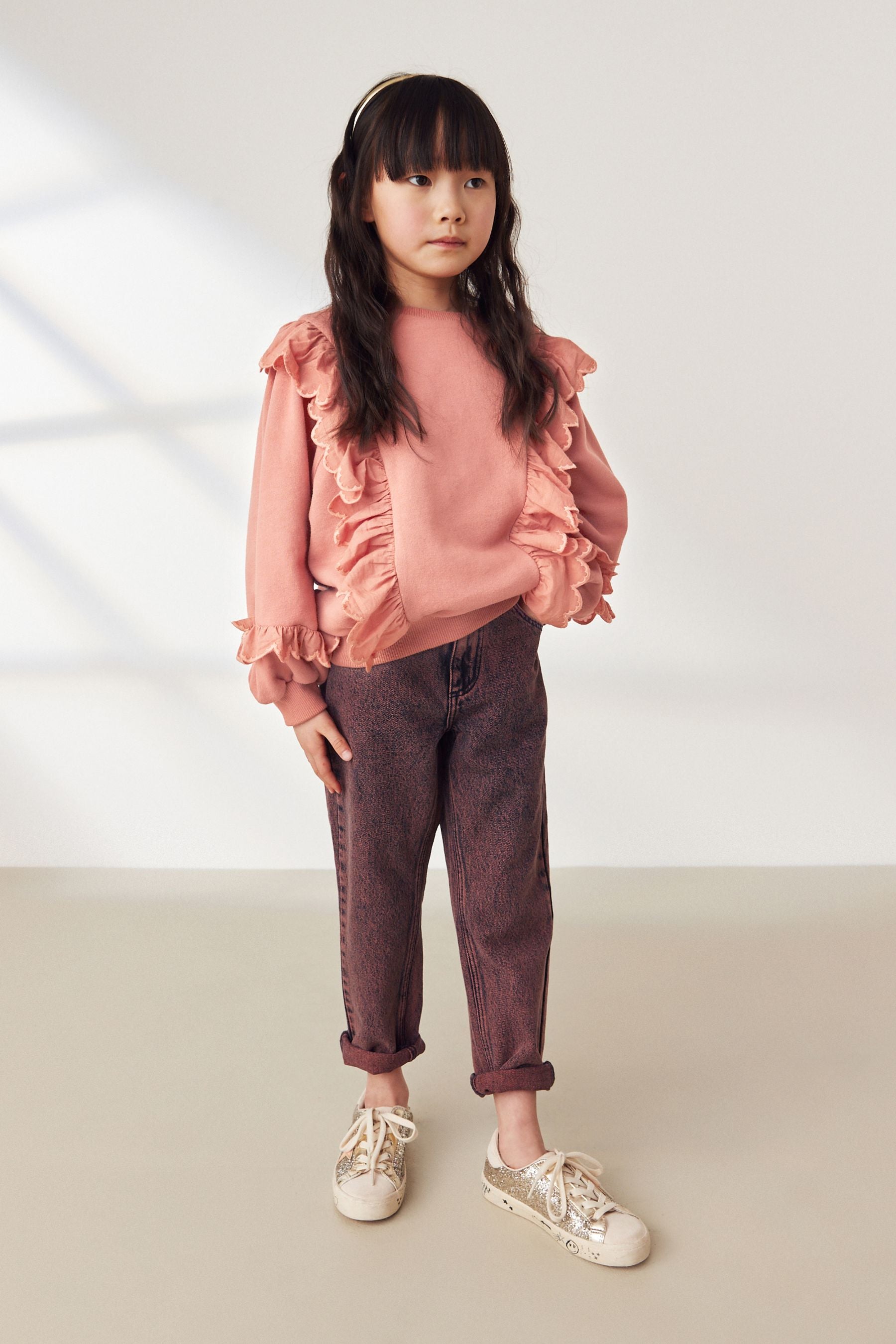 Coral Pink Frill Crew Sweatshirt Top (3-16yrs)