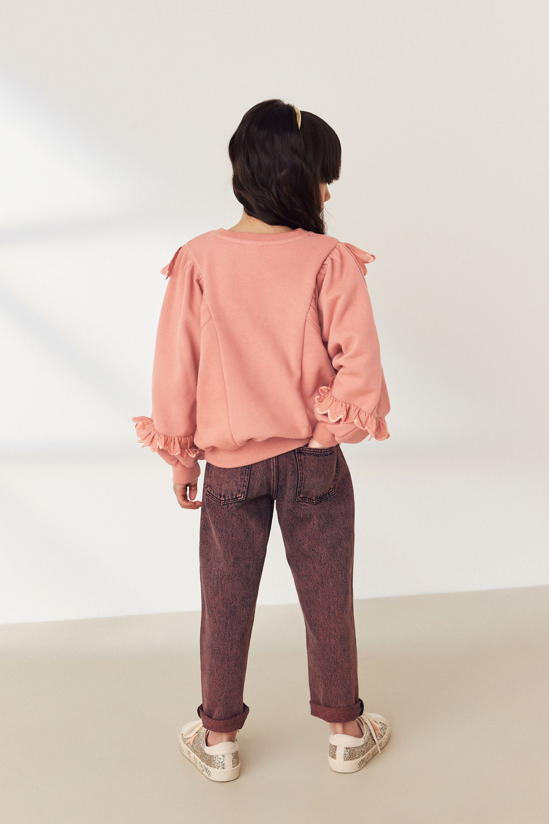 Coral Pink Frill Crew Sweatshirt Top (3-16yrs)