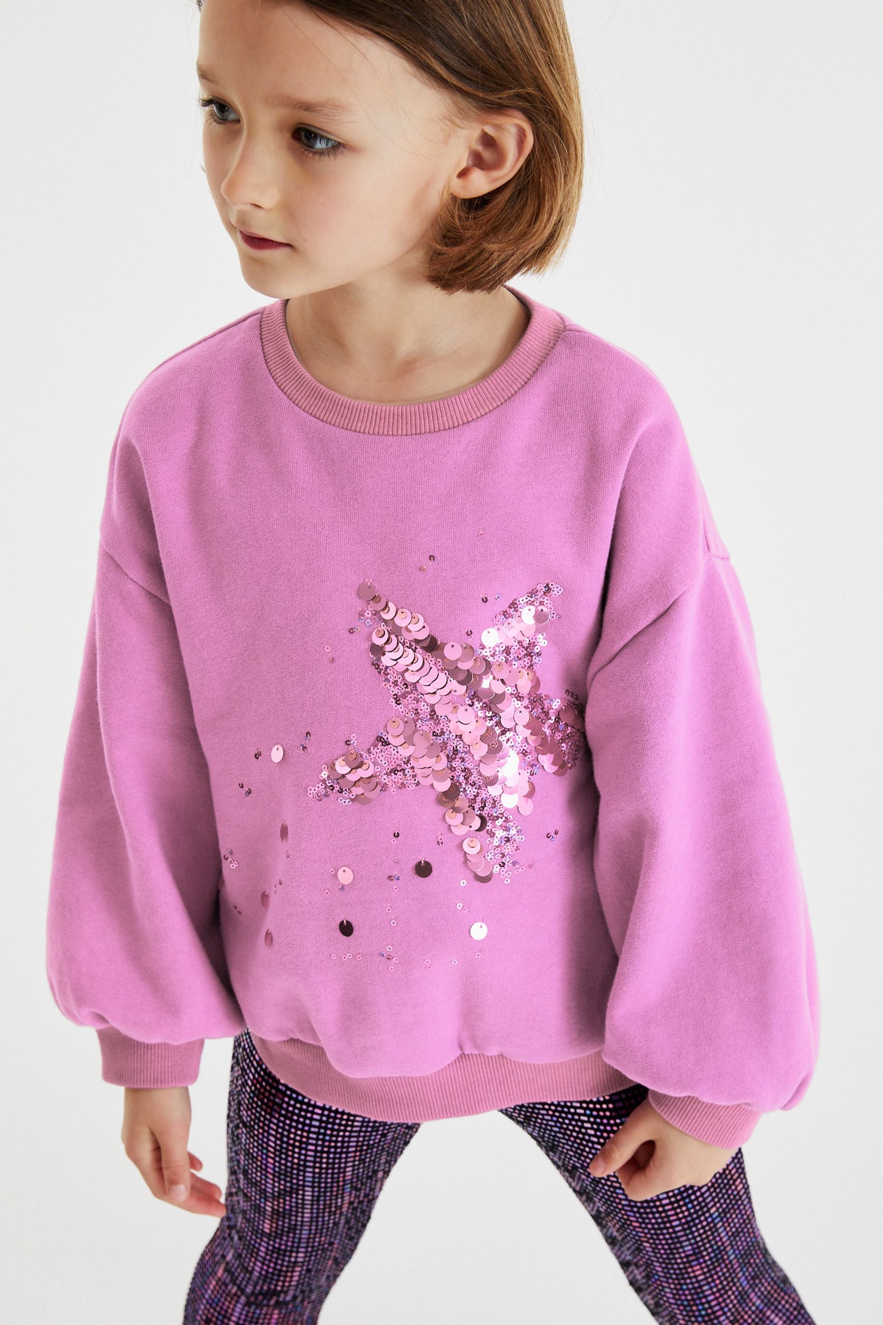 Pink Sequin Star Sequin Crew Sweatshirt Top (3-16yrs)