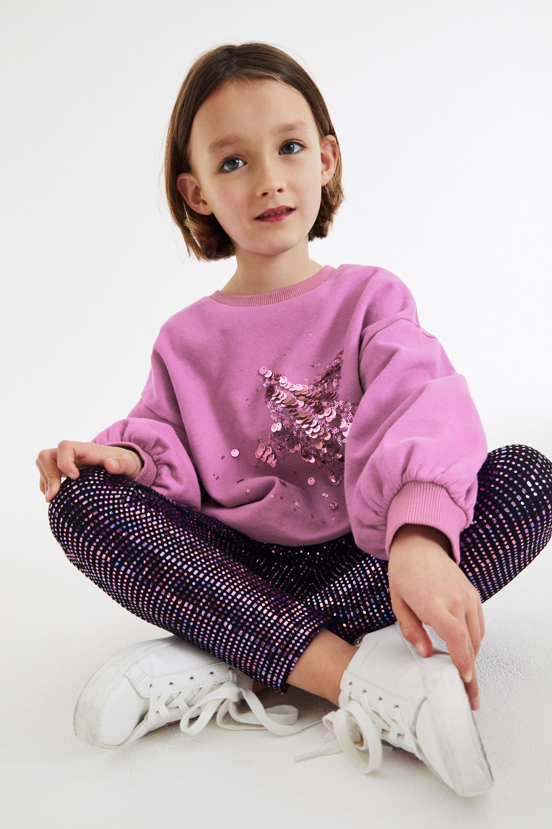 Pink Sequin Star Sequin Crew Sweatshirt Top (3-16yrs)