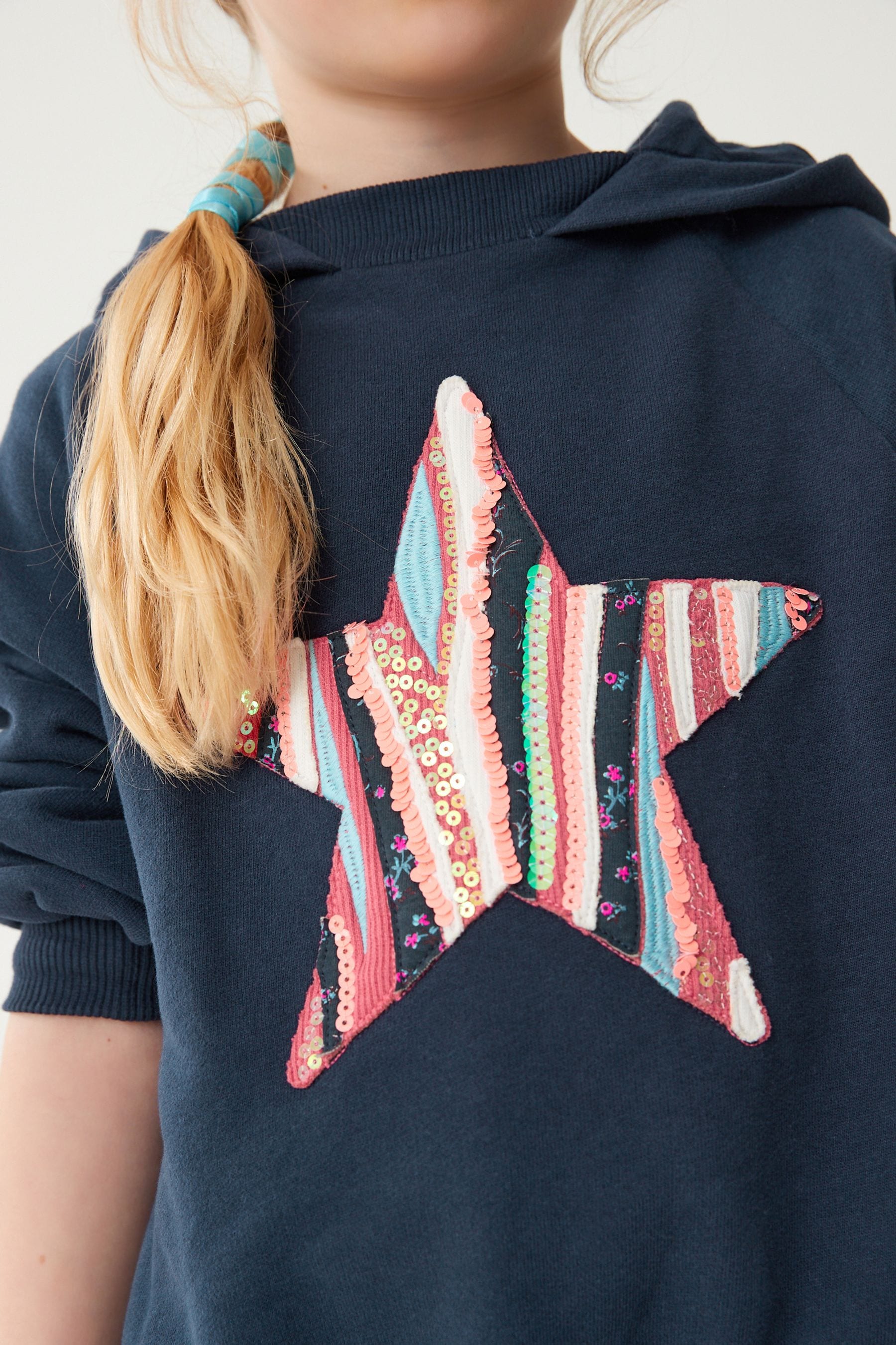 Navy Blue Star Appliquééé Hoodie (3-16yrs)