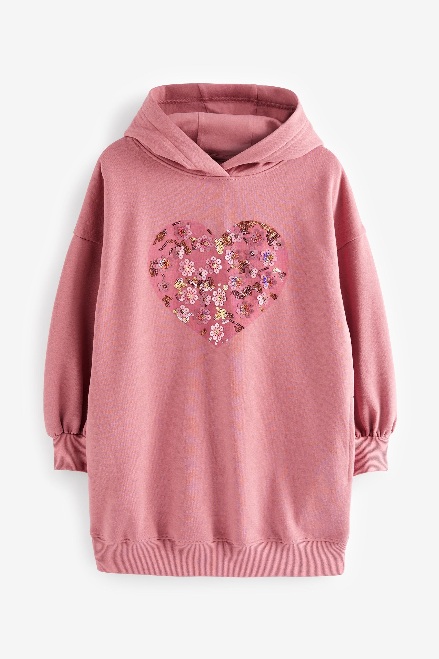 Pink Sequin Heart Longline Hoodie (3-16yrs)