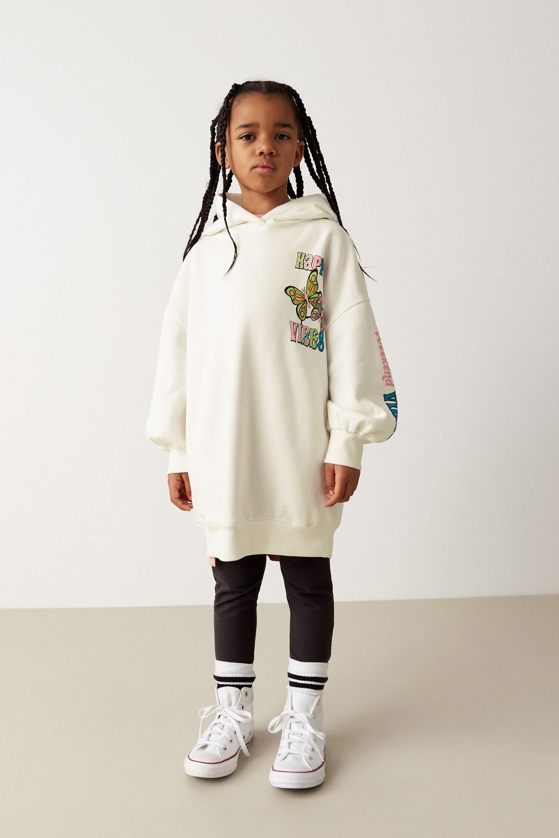 Ecru Cream Printed Longline Hoodie (3-16yrs)