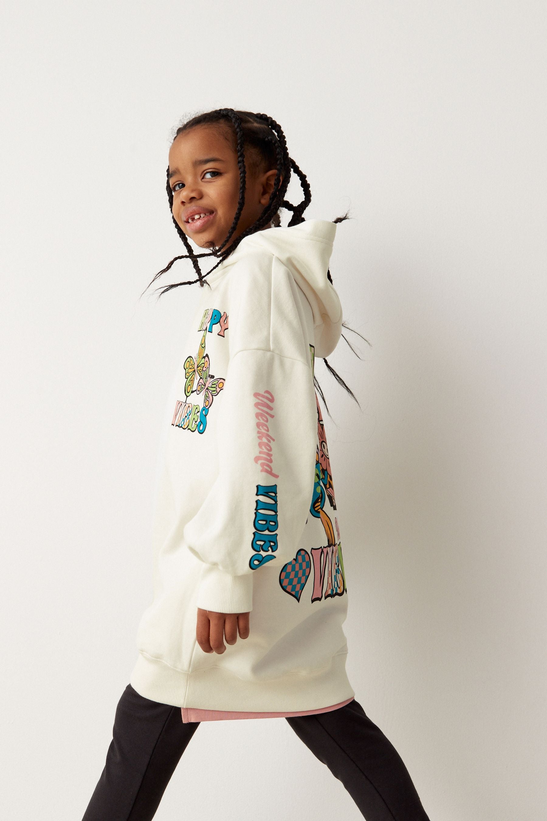 Ecru Cream Printed Longline Hoodie (3-16yrs)