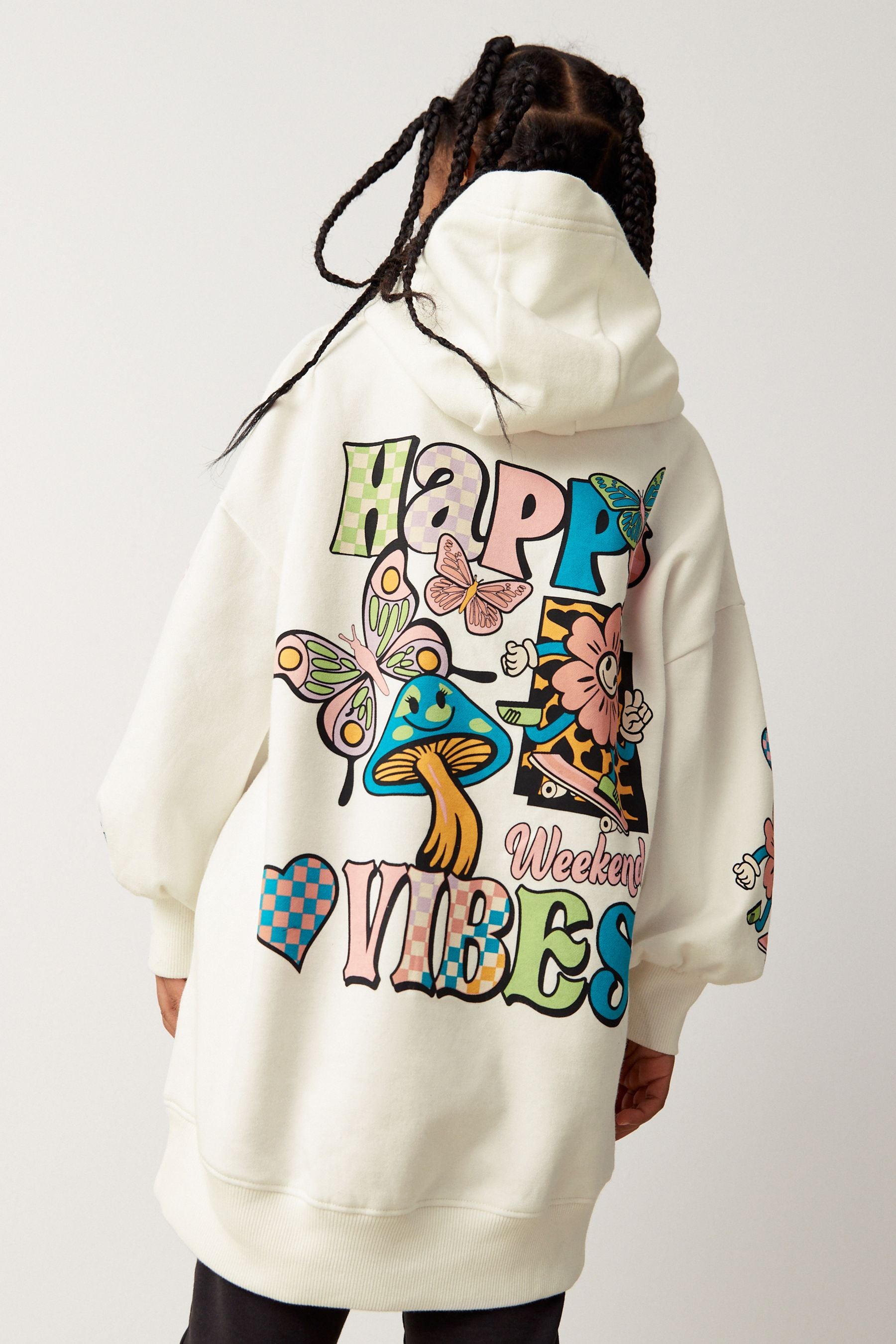 Ecru Cream Printed Longline Hoodie (3-16yrs)