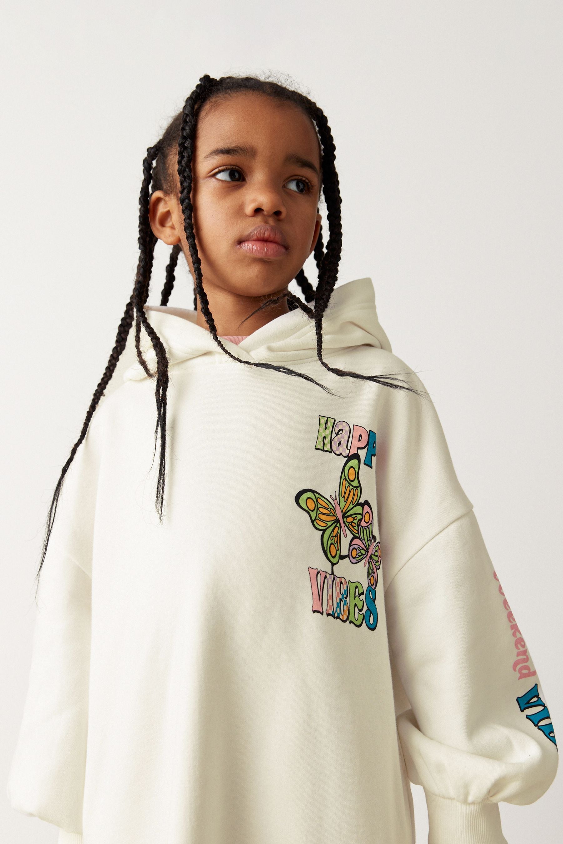 Ecru Cream Printed Longline Hoodie (3-16yrs)