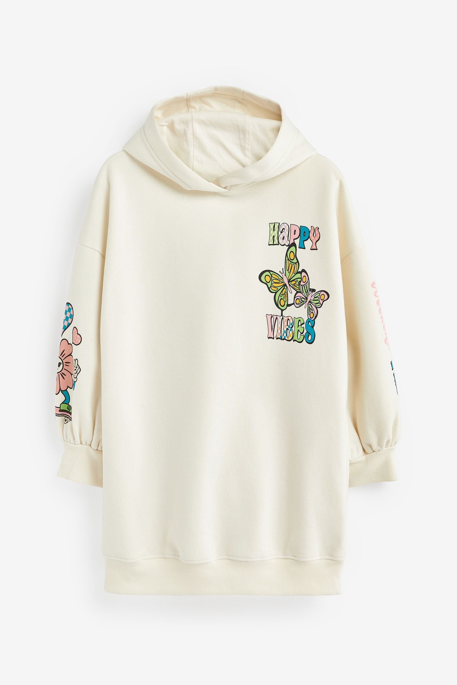 Ecru Cream Printed Longline Hoodie (3-16yrs)