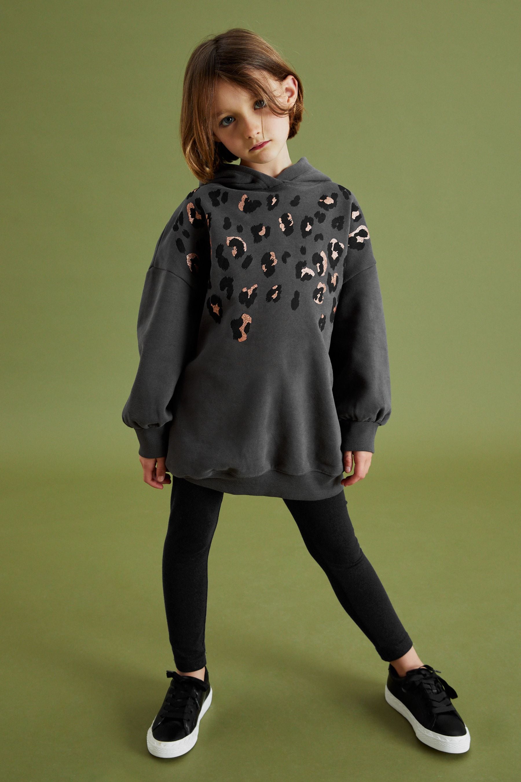 Grey Animal Print Longline Hoodie (3-16yrs)