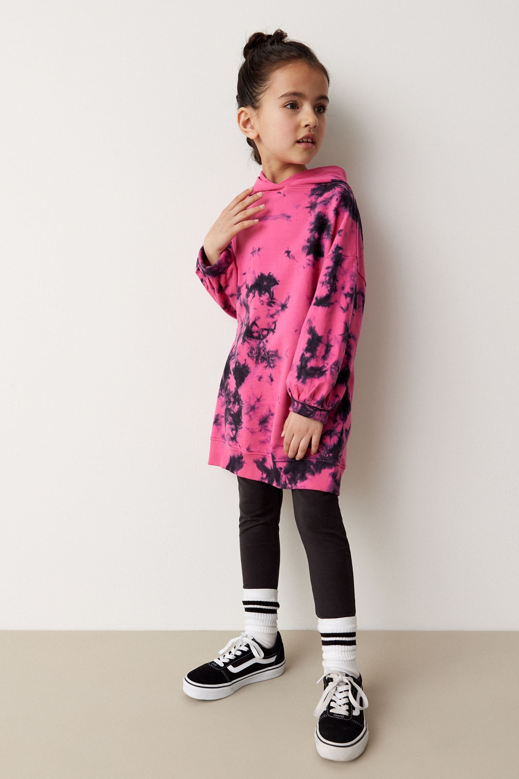 Black/Pink Tie Dye Longline Hoodie (3-16yrs)