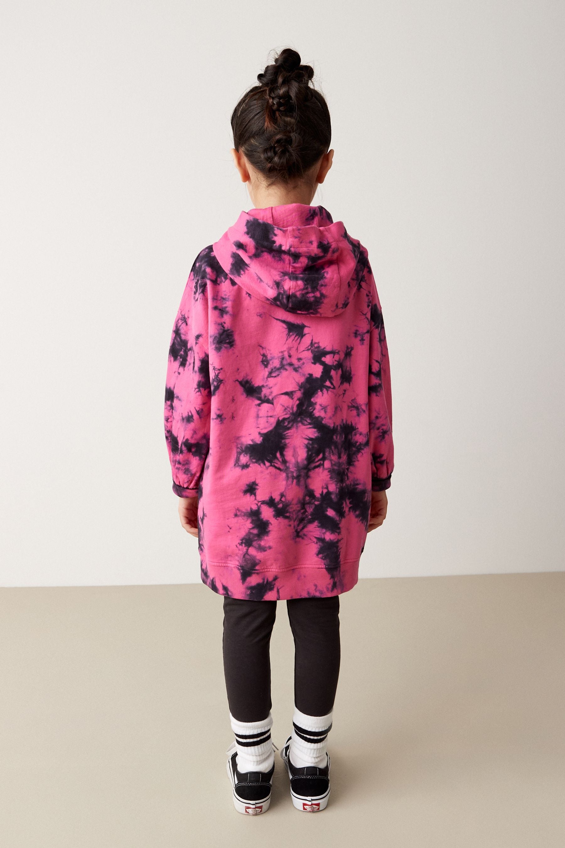 Black/Pink Tie Dye Longline Hoodie (3-16yrs)