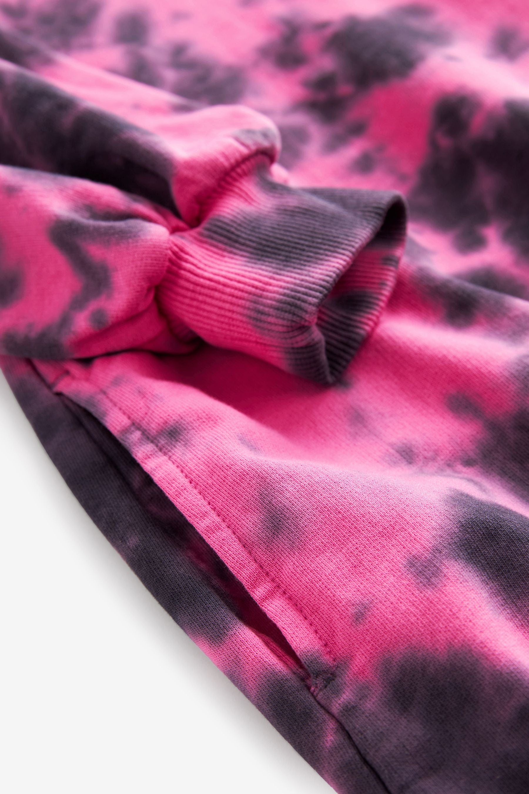 Black/Pink Tie Dye Longline Hoodie (3-16yrs)