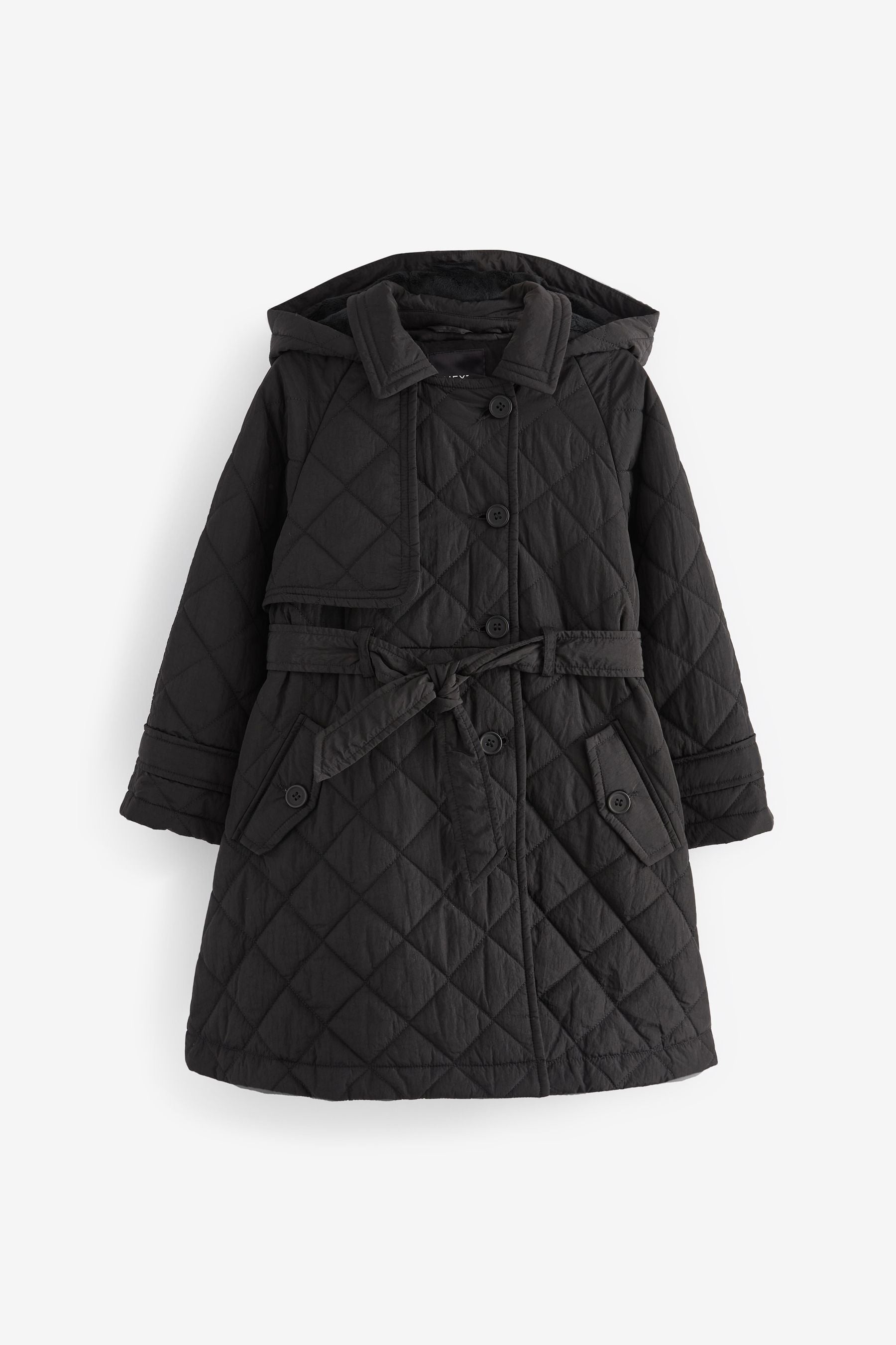 Black Shower Resistant Quilted Trench Coat (3-16yrs)