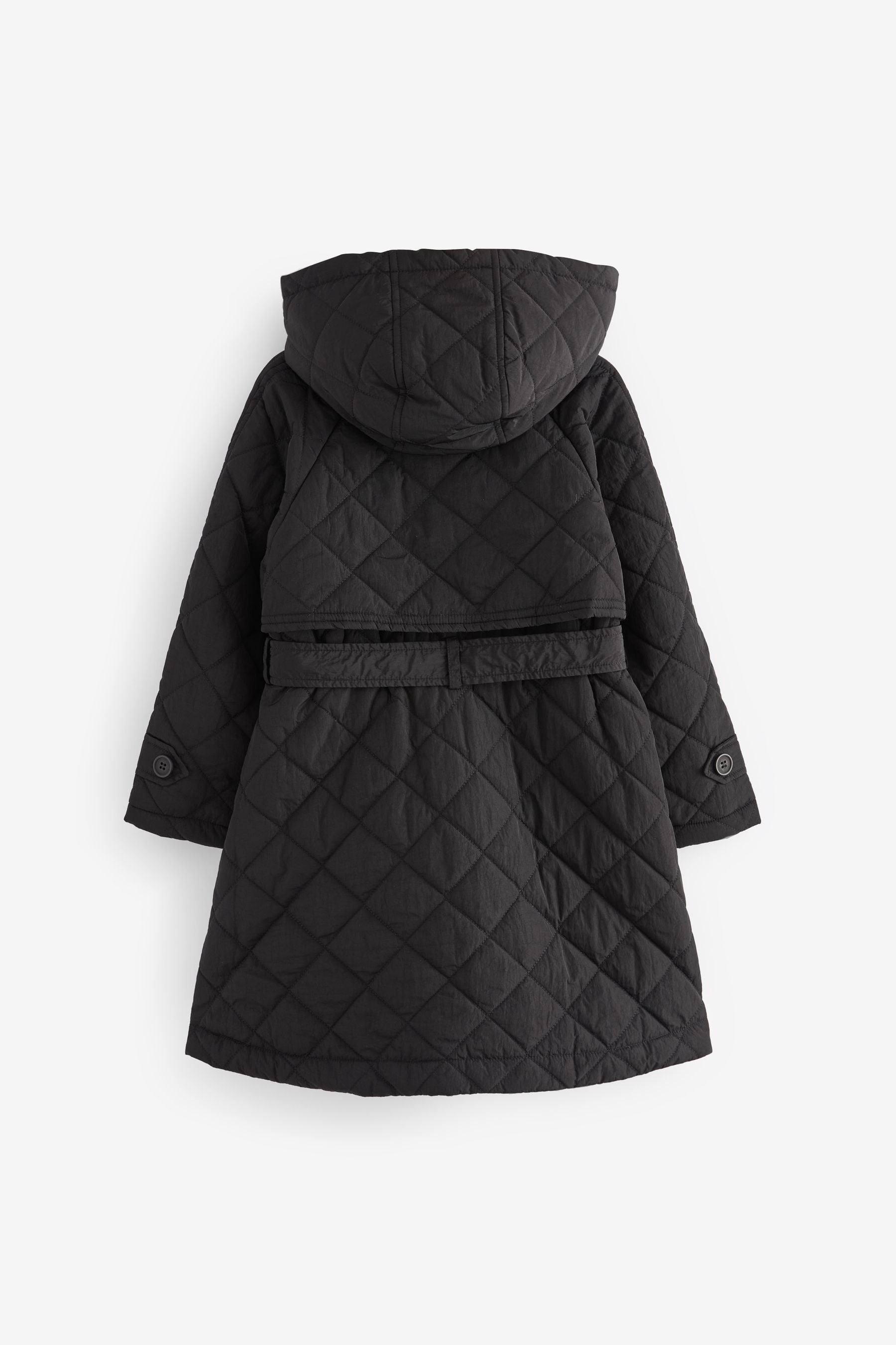 Black Shower Resistant Quilted Trench Coat (3-16yrs)