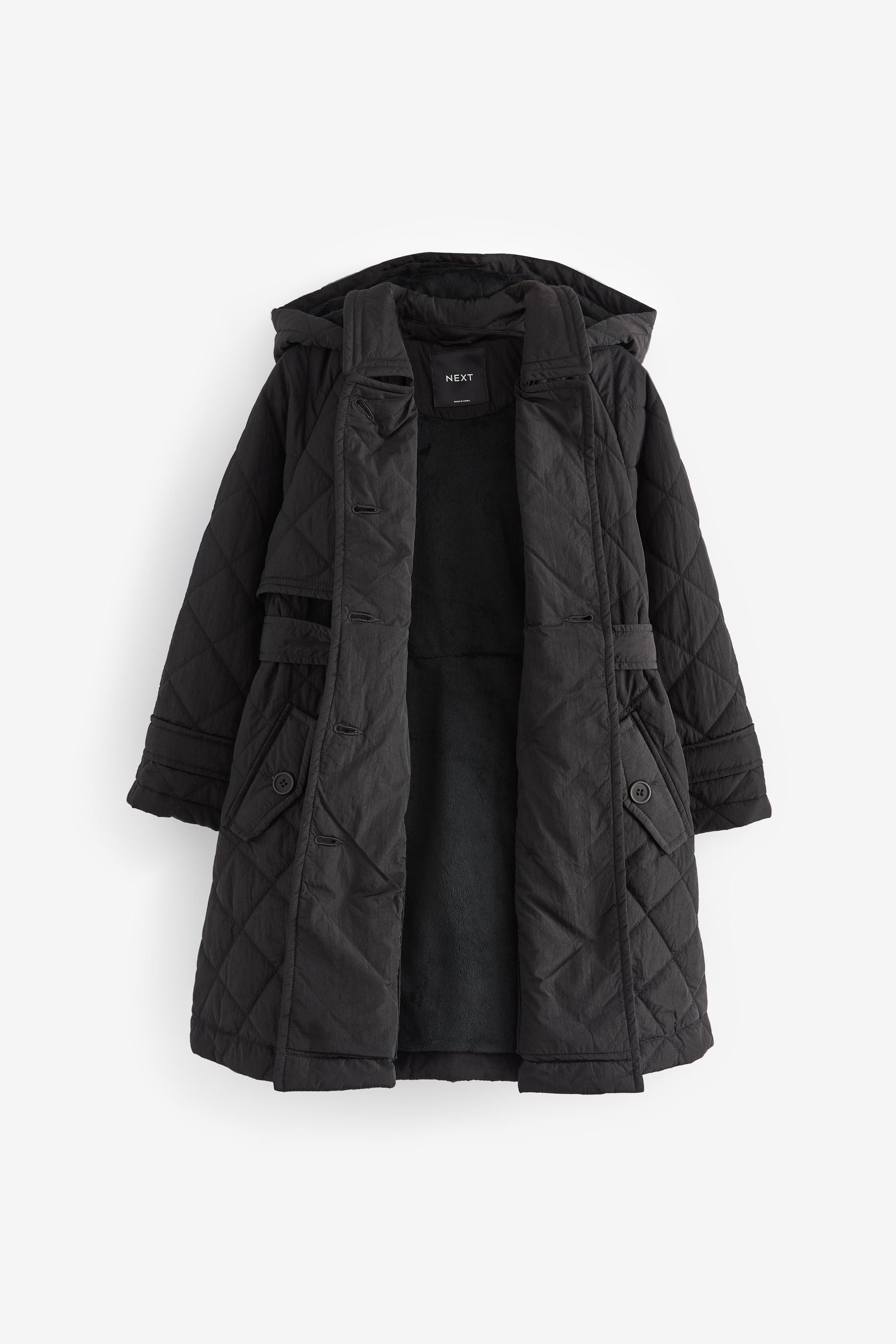 Black Shower Resistant Quilted Trench Coat (3-16yrs)