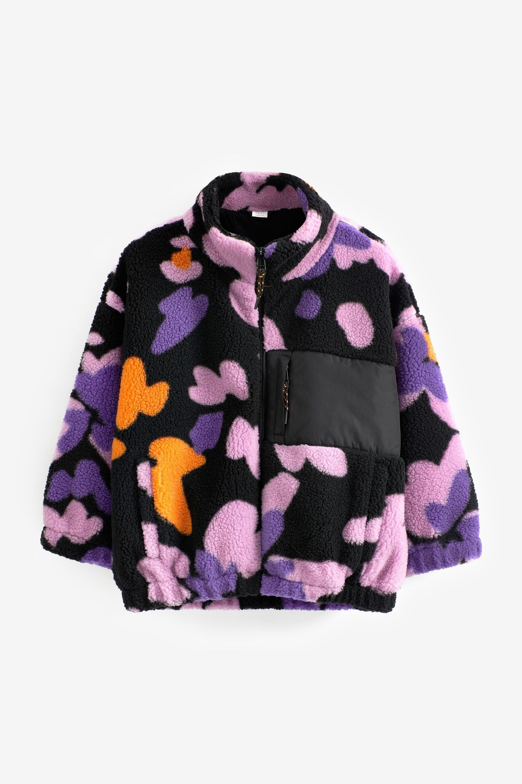 Purple Floral Teddy Borg Fleece Jacket Zip Hoodie (3-16yrs)